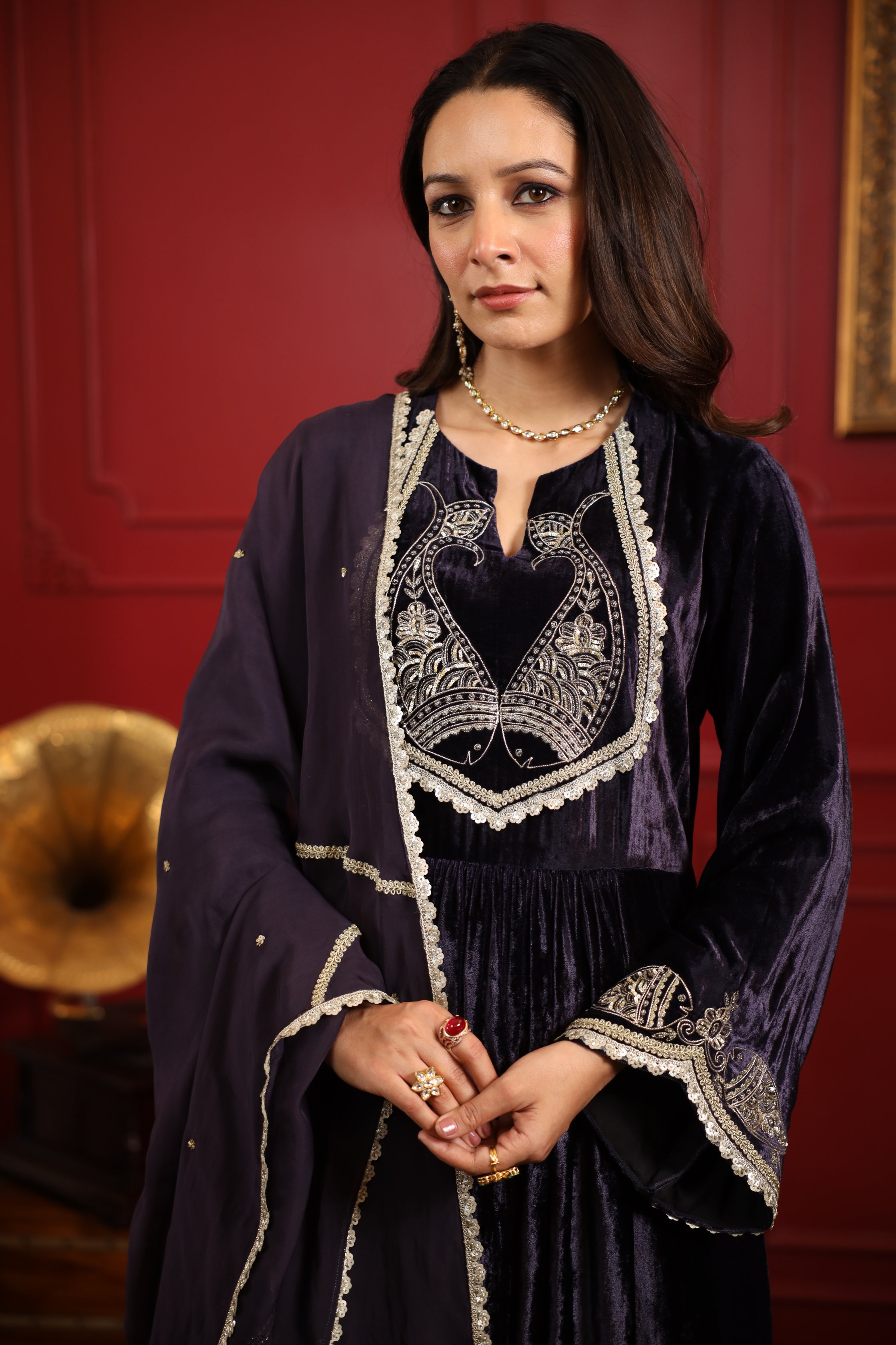 MID NIGHT BLUE VELVET KURTA SET