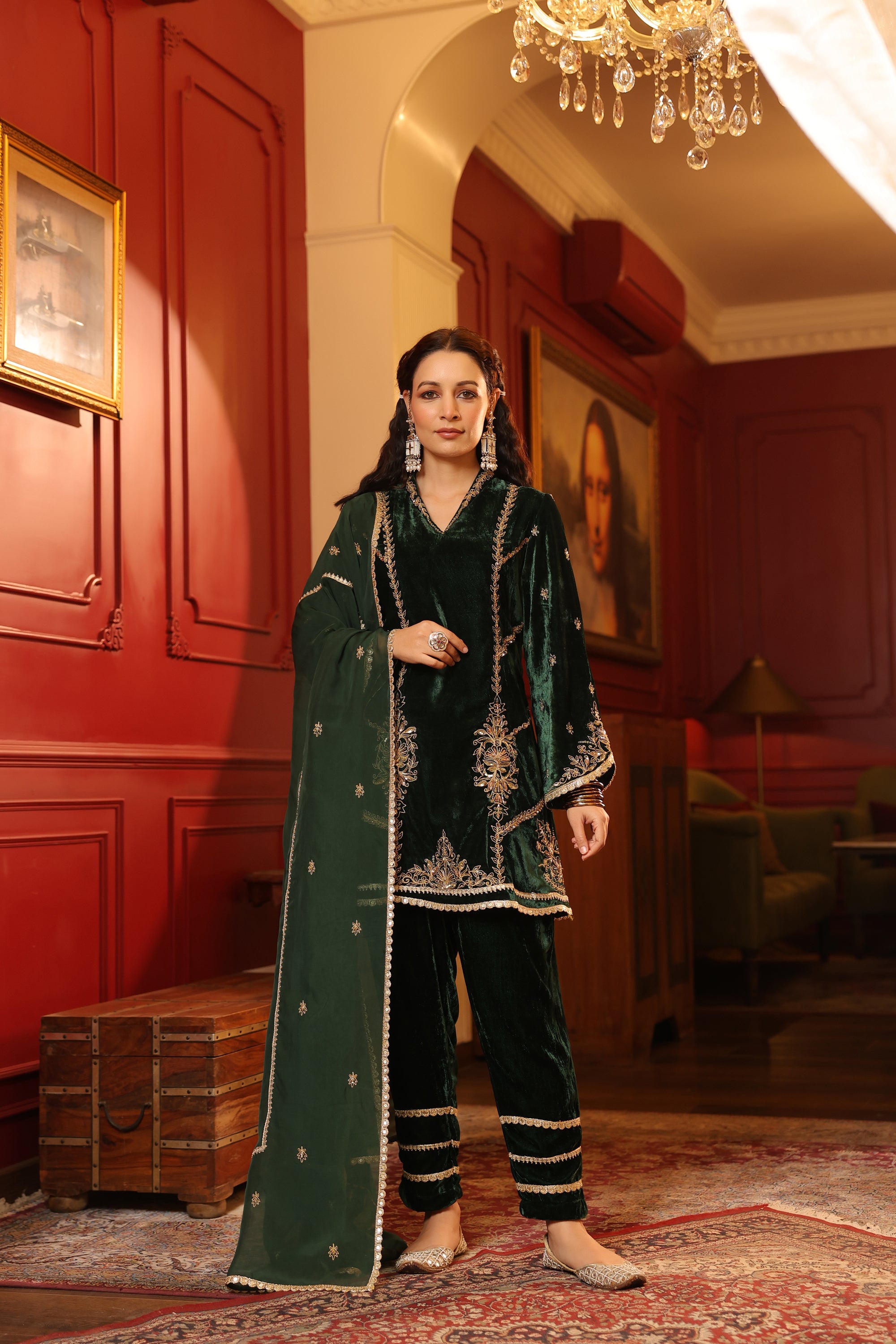 GREEEN VELVET KURTA SET