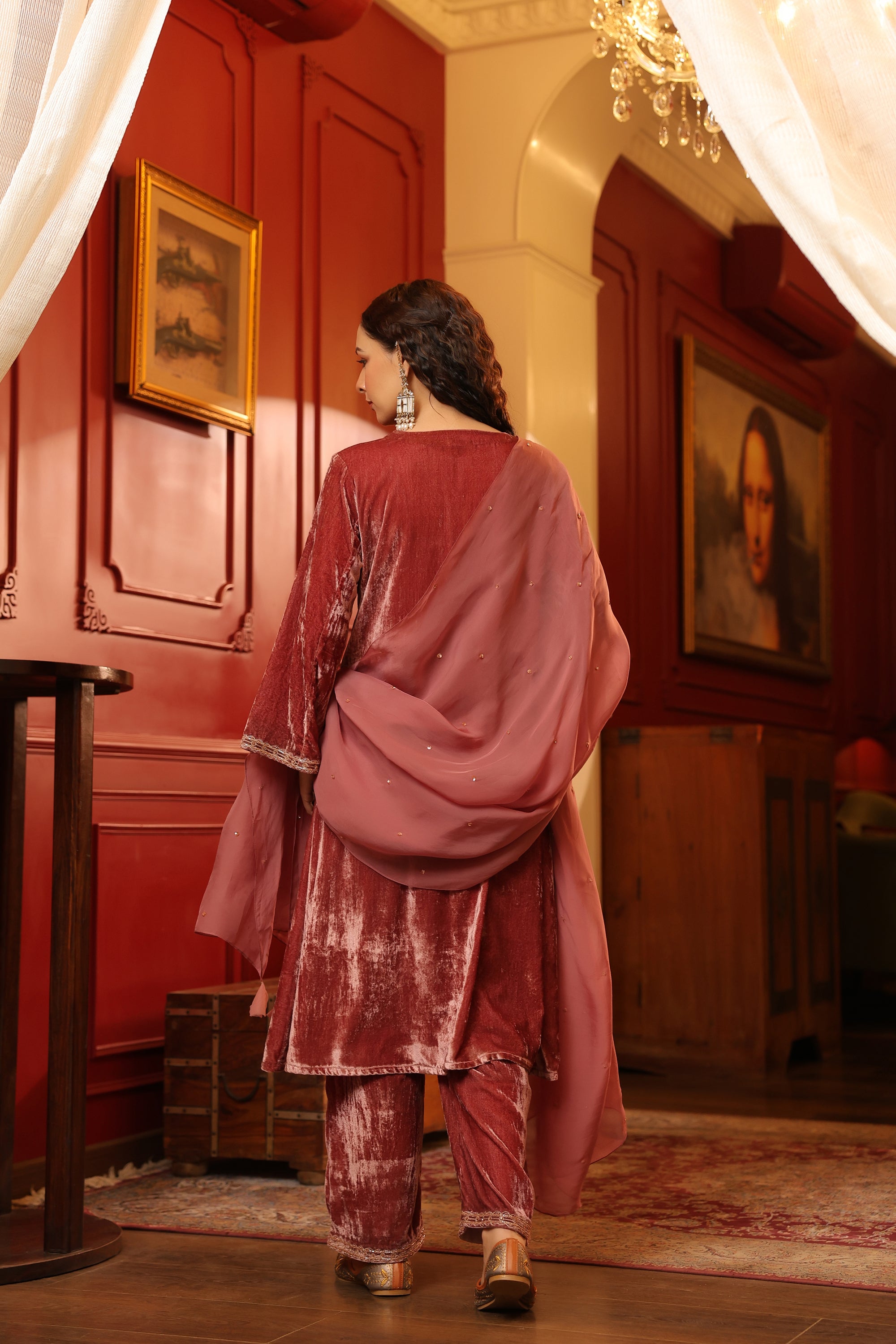 PINK VELVET KURTA SET