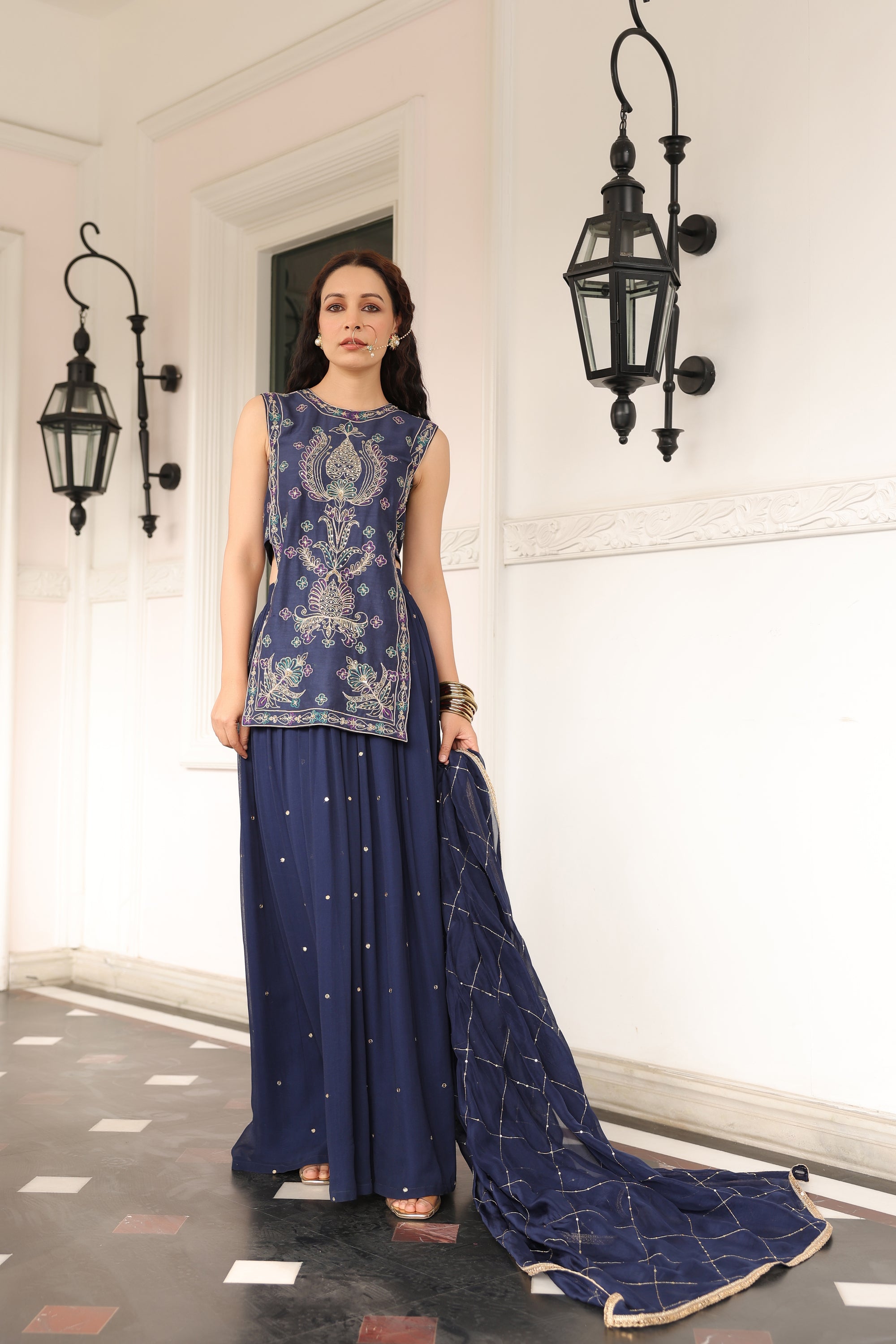 NAVY BLUE SHARARA SET