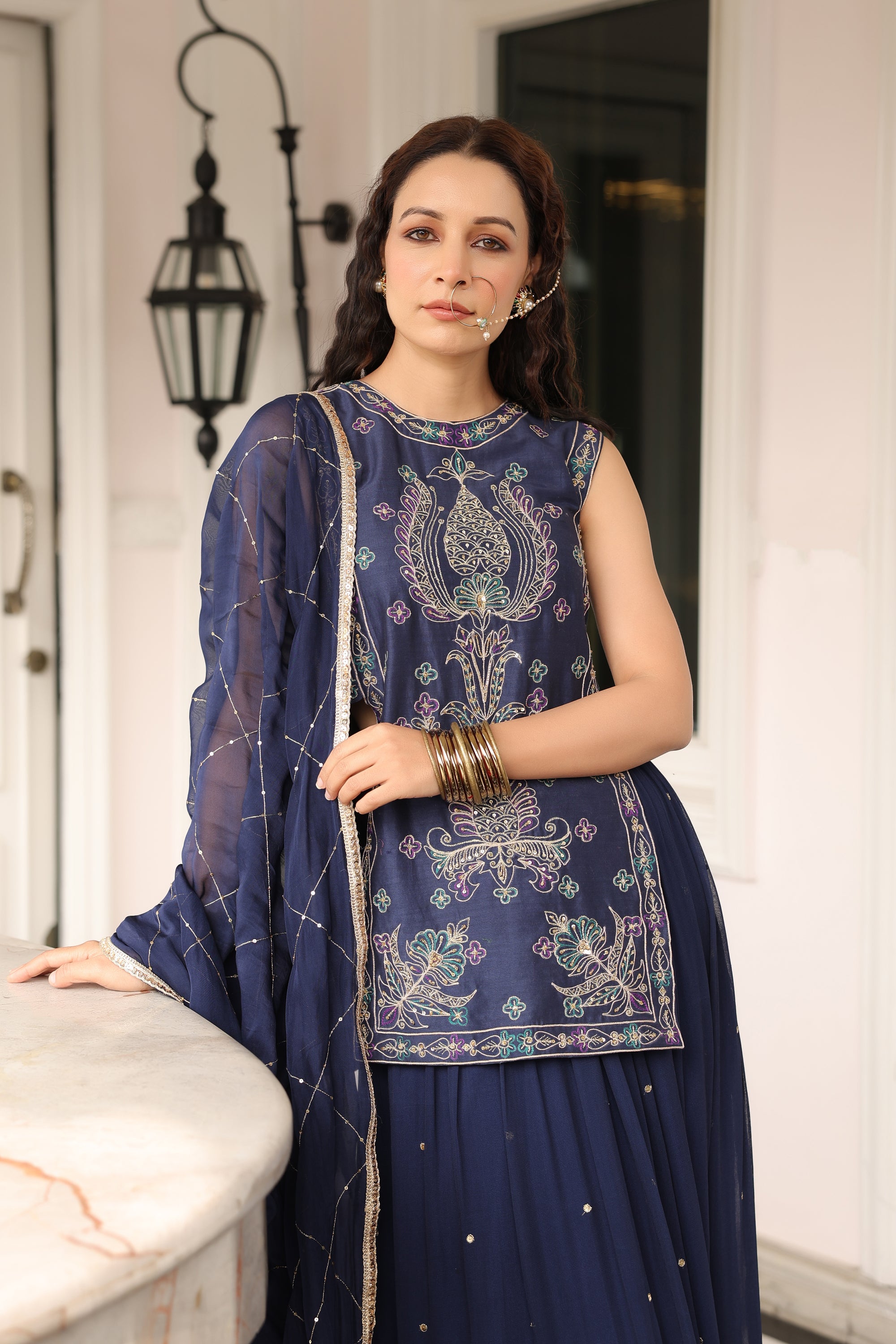 NAVY BLUE SHARARA SET