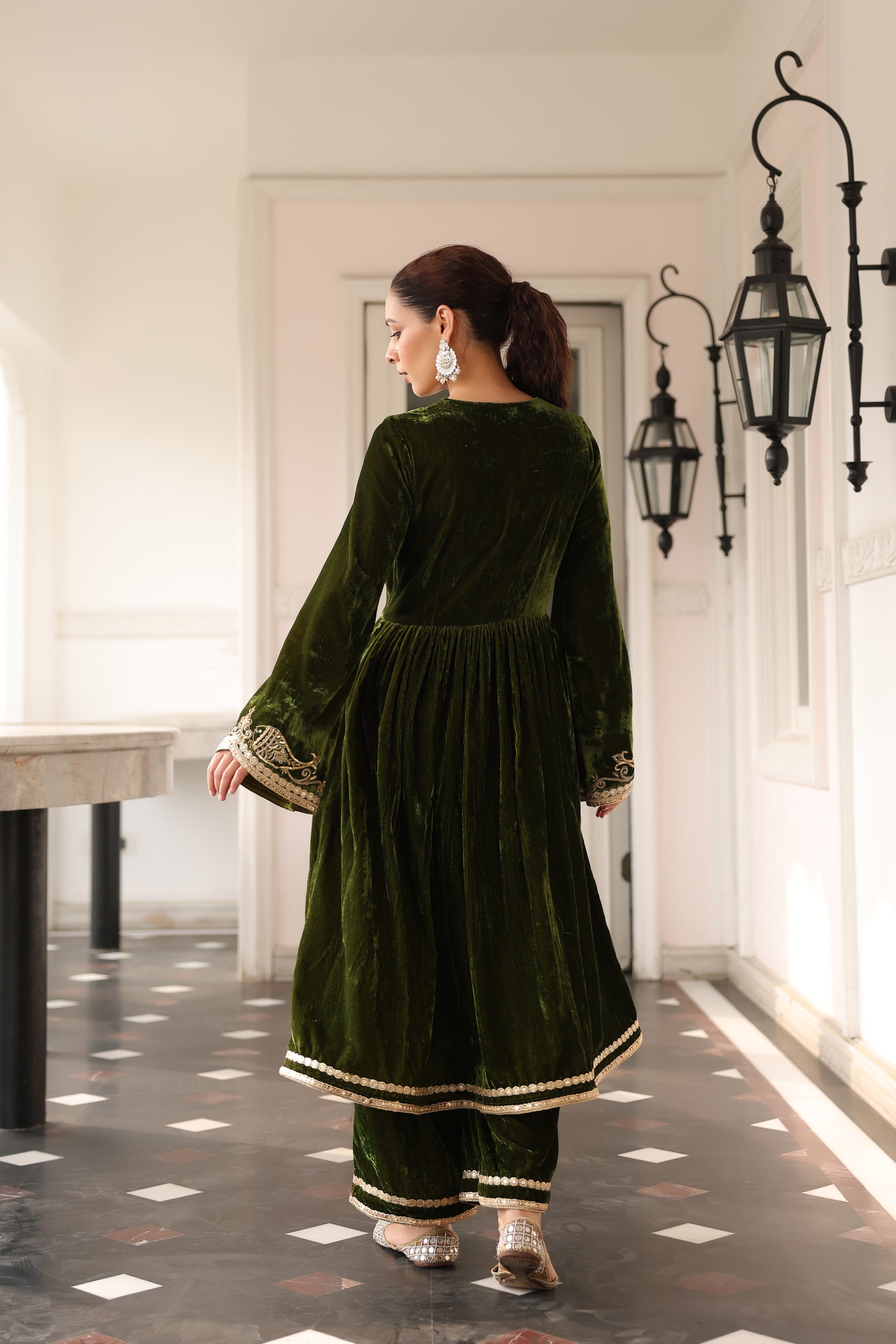 GREEN VELVET KURTA SET