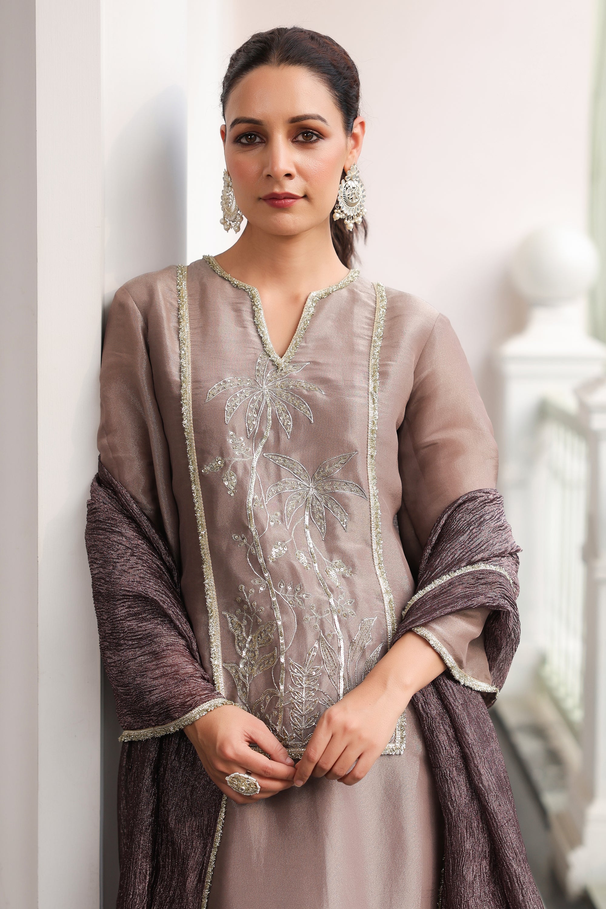 LILAC EMBROIDERED TISSUE KURTA SET