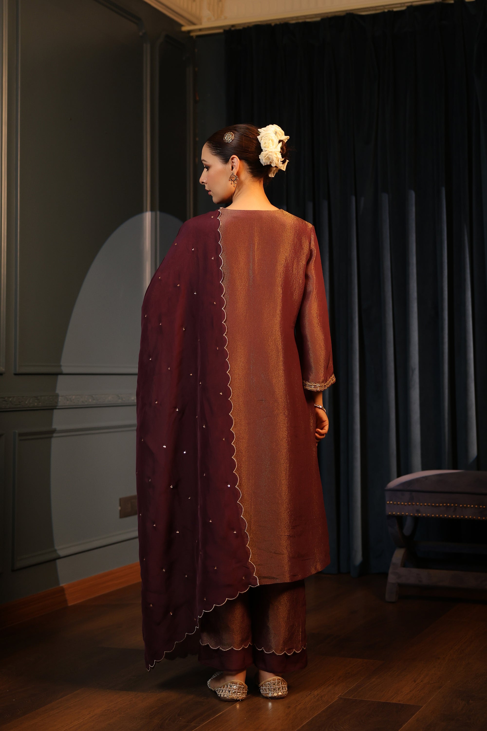TISSUE WINE KURTA SET