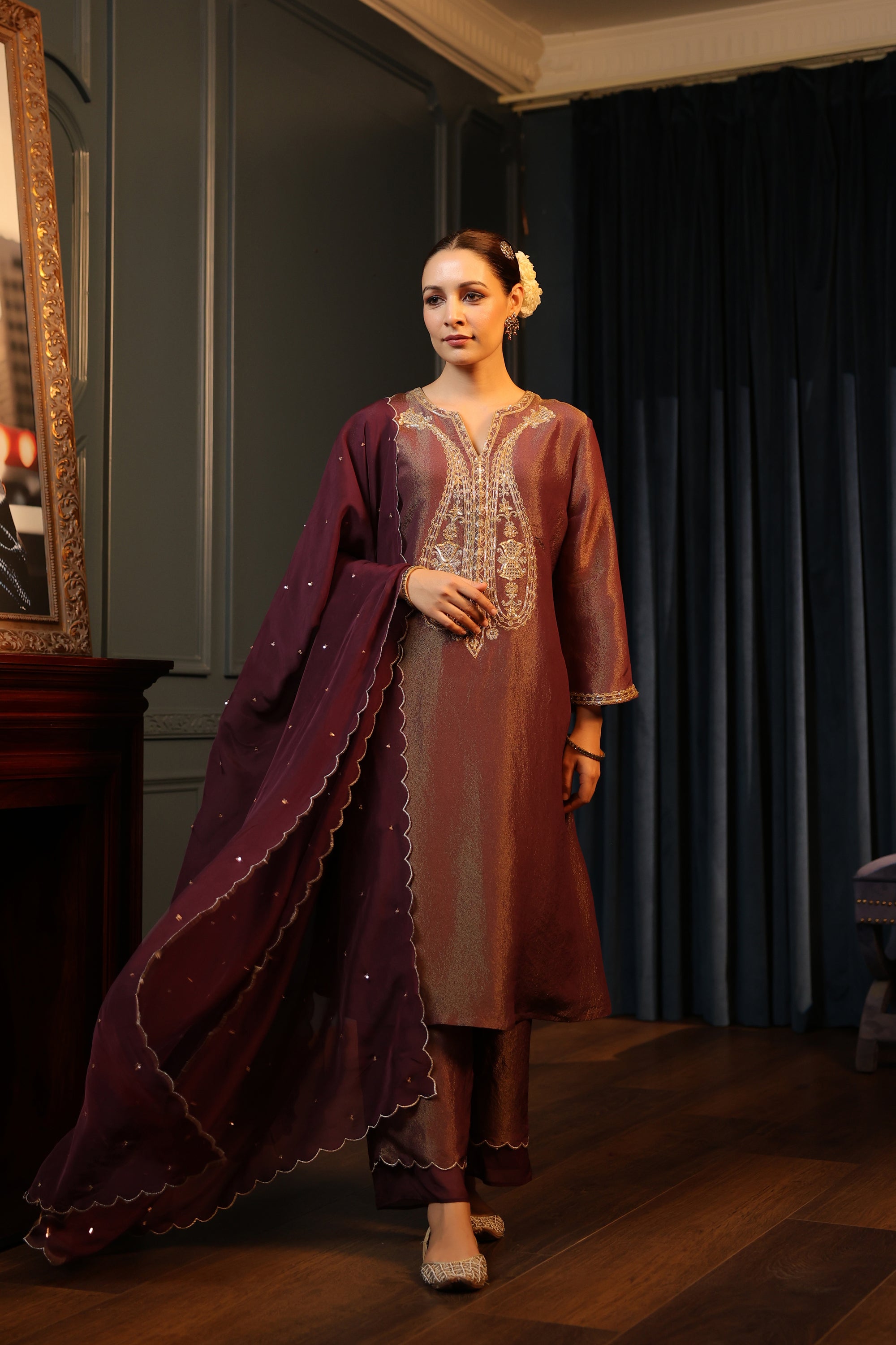 TISSUE WINE KURTA SET