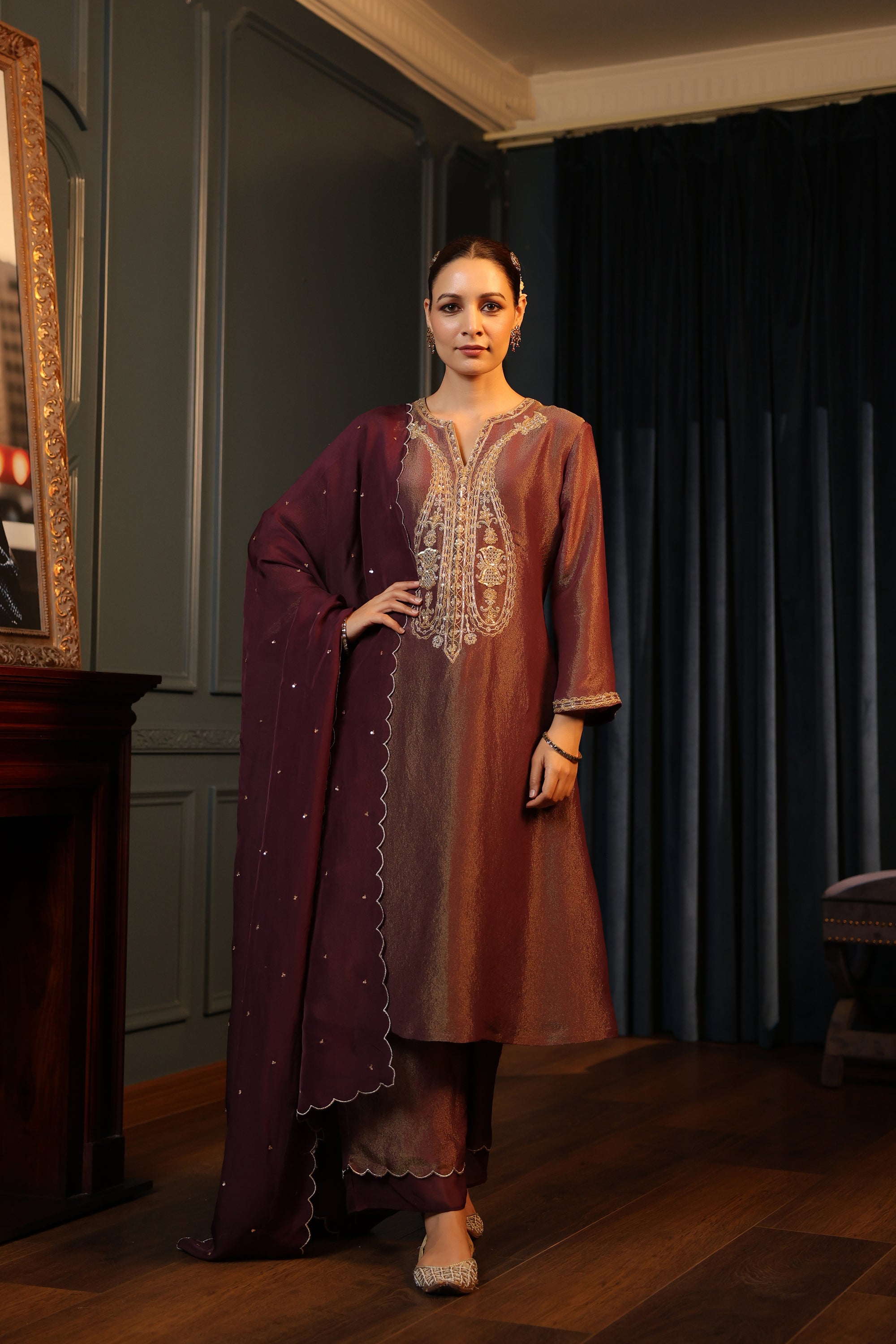 TISSUE WINE KURTA SET