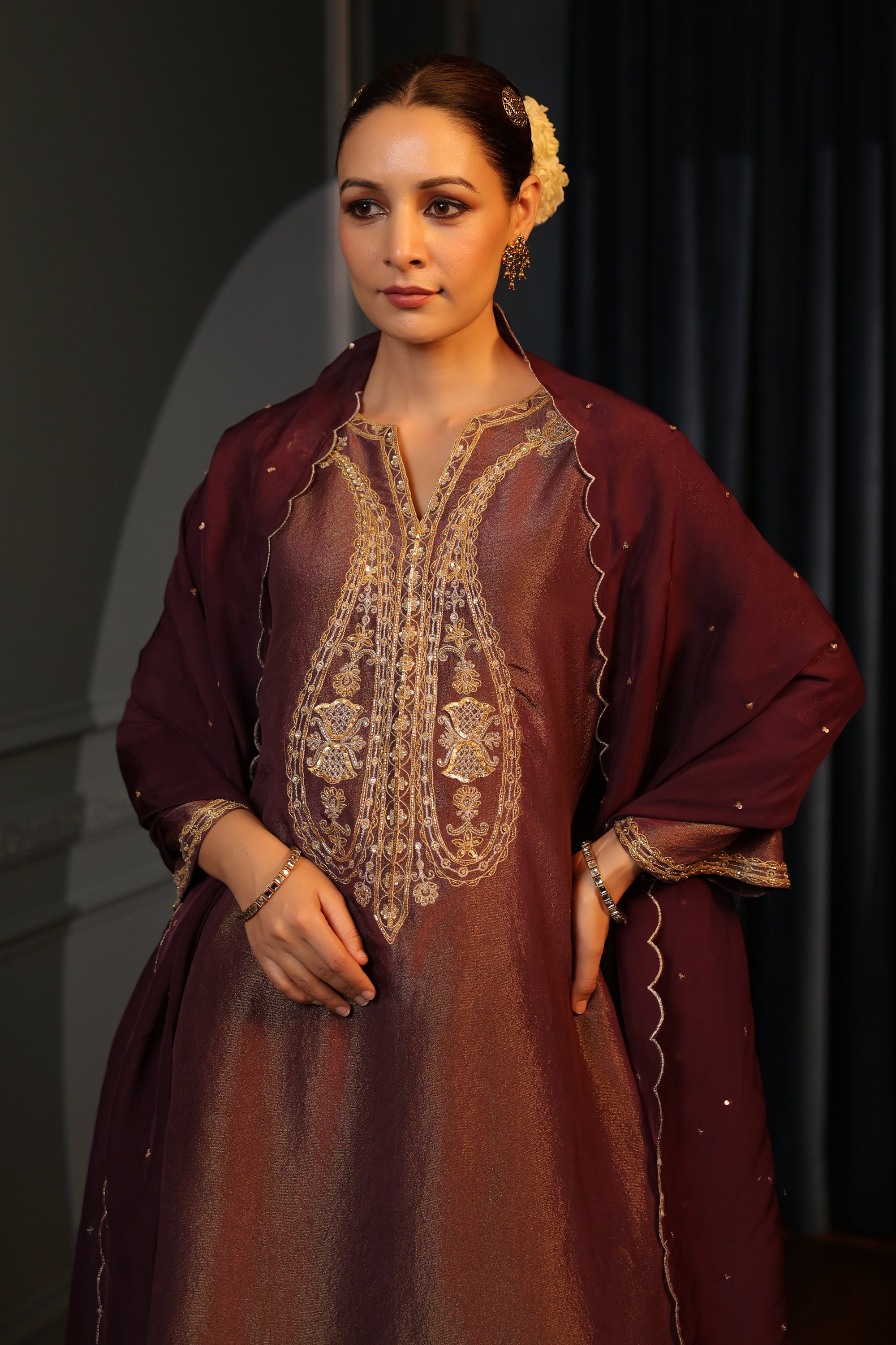 TISSUE WINE KURTA SET