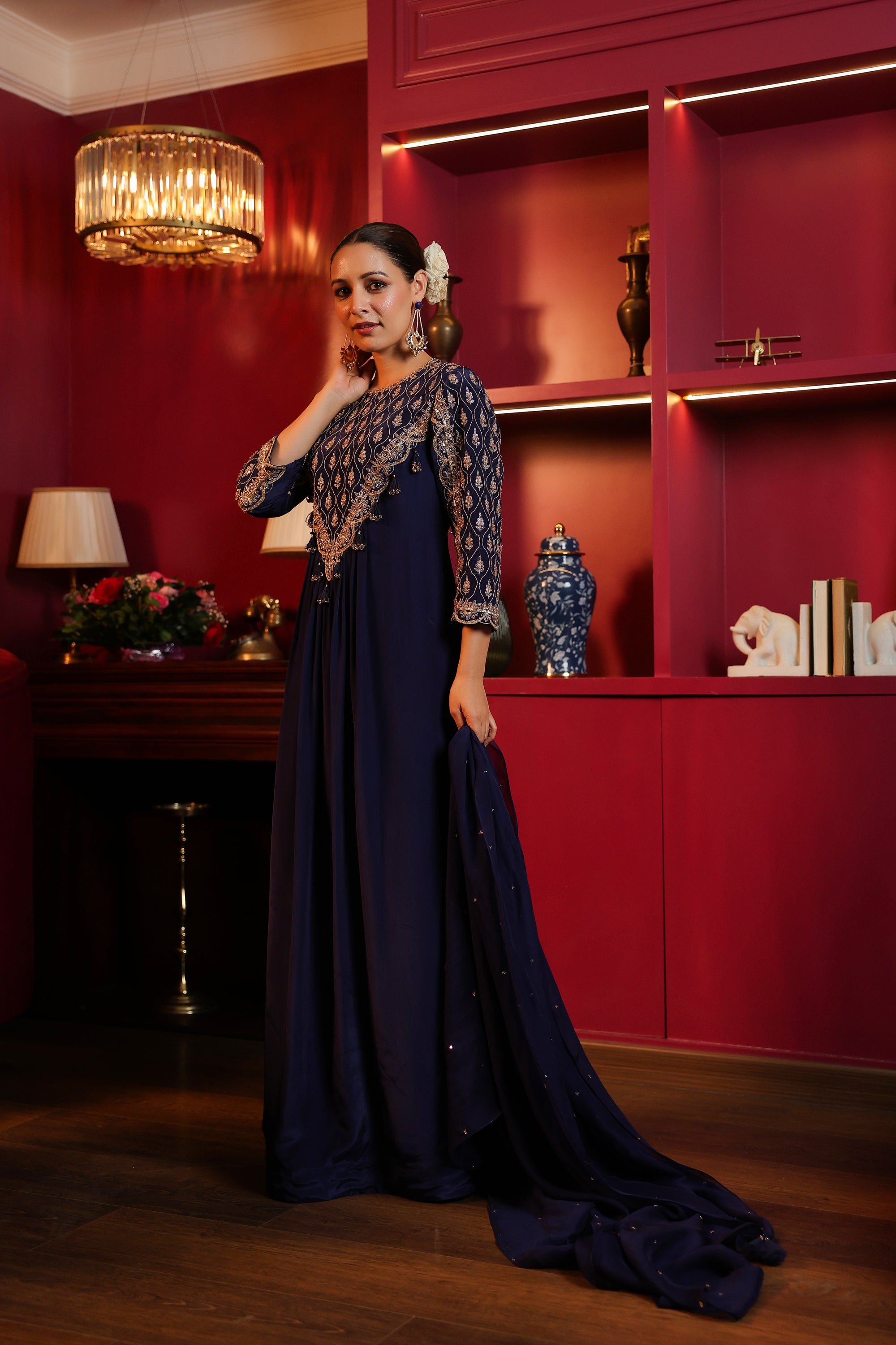 BLUE EMROIDERED GOWN WITH DUPATTA