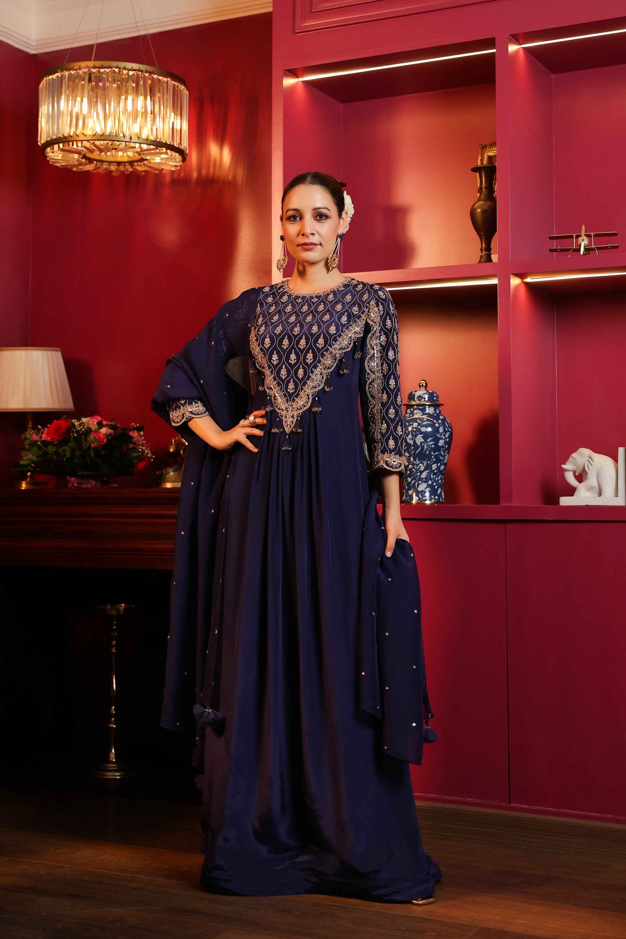 BLUE EMROIDERED GOWN WITH DUPATTA