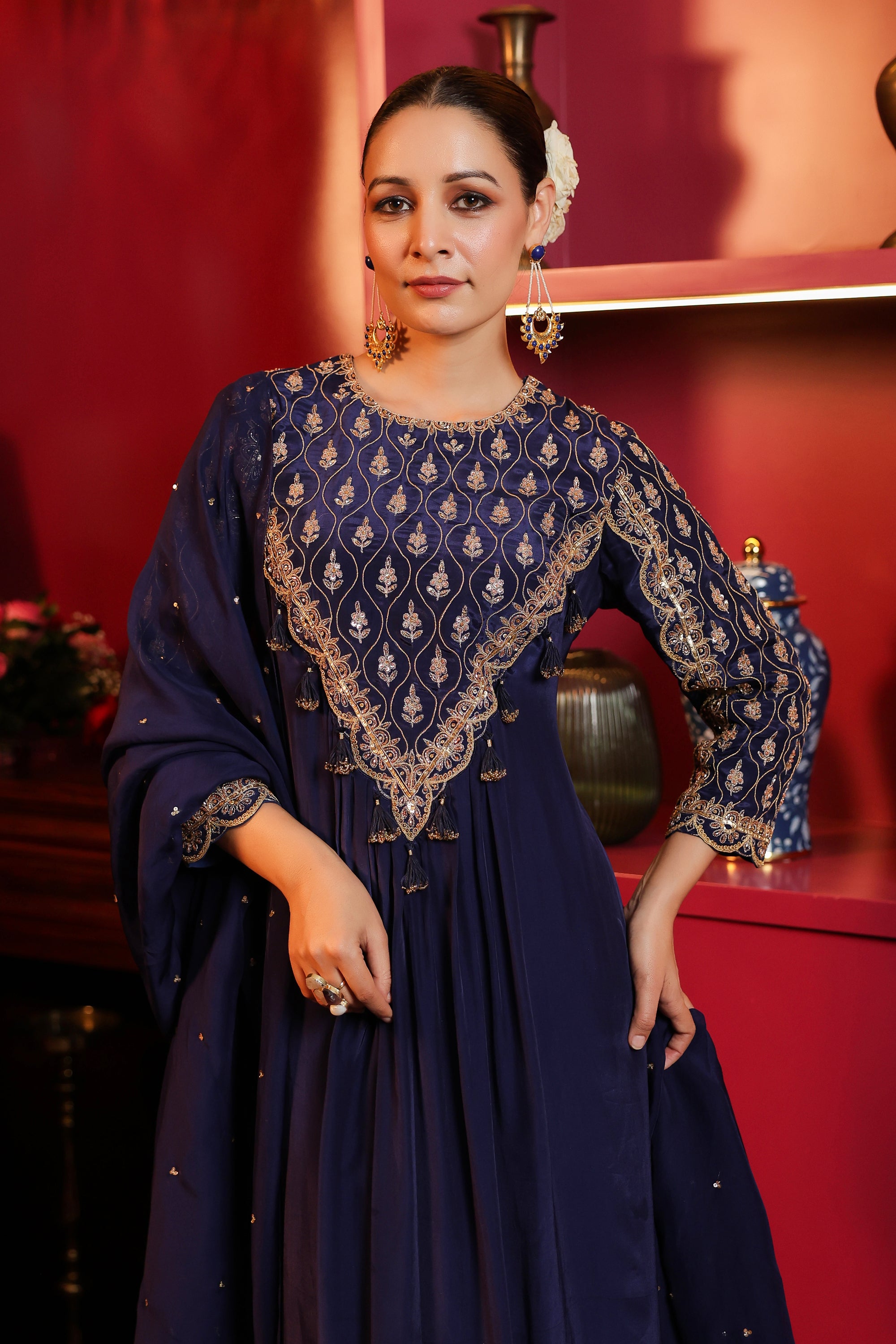 BLUE EMROIDERED GOWN WITH DUPATTA