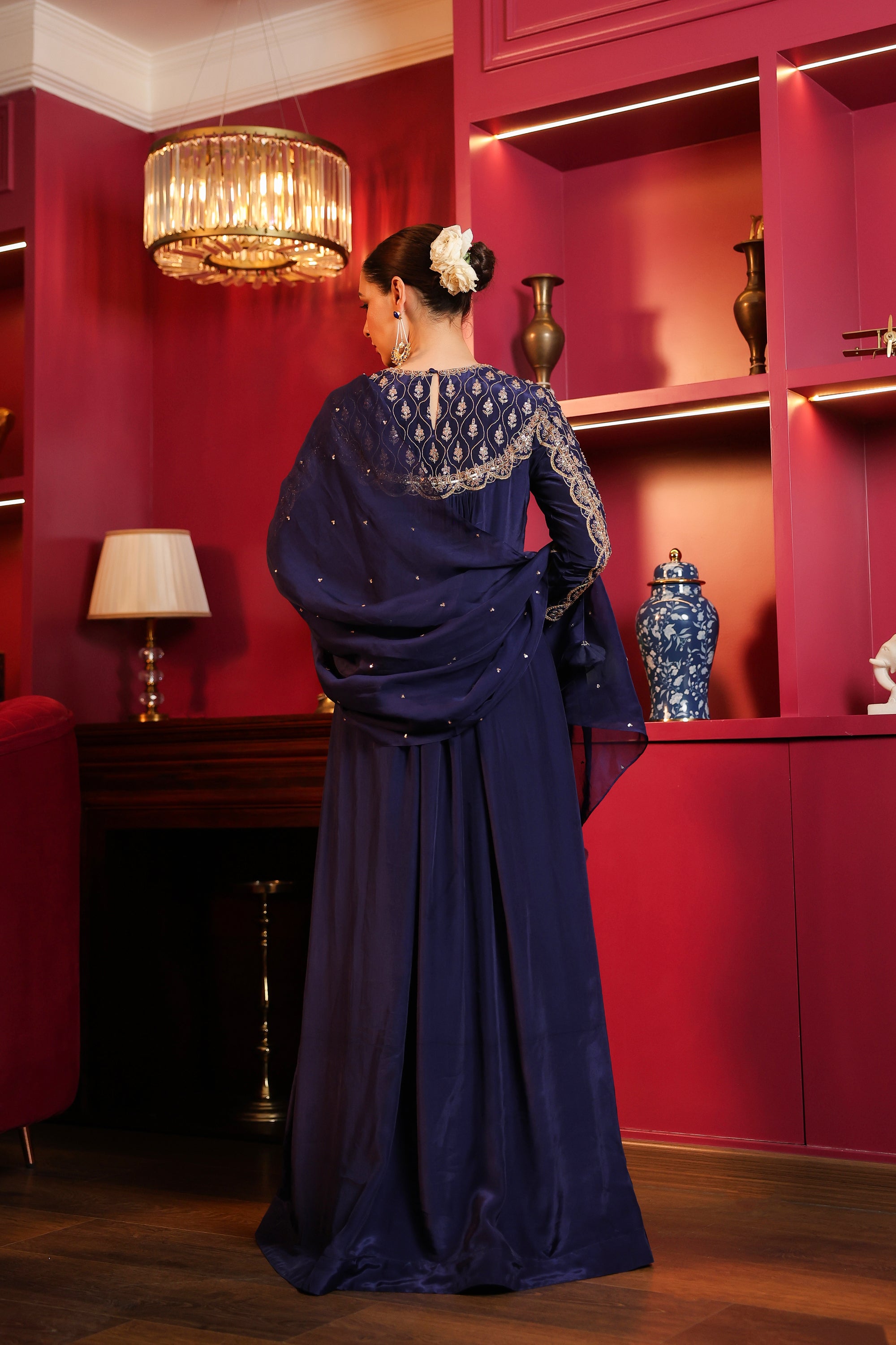 BLUE EMROIDERED GOWN WITH DUPATTA