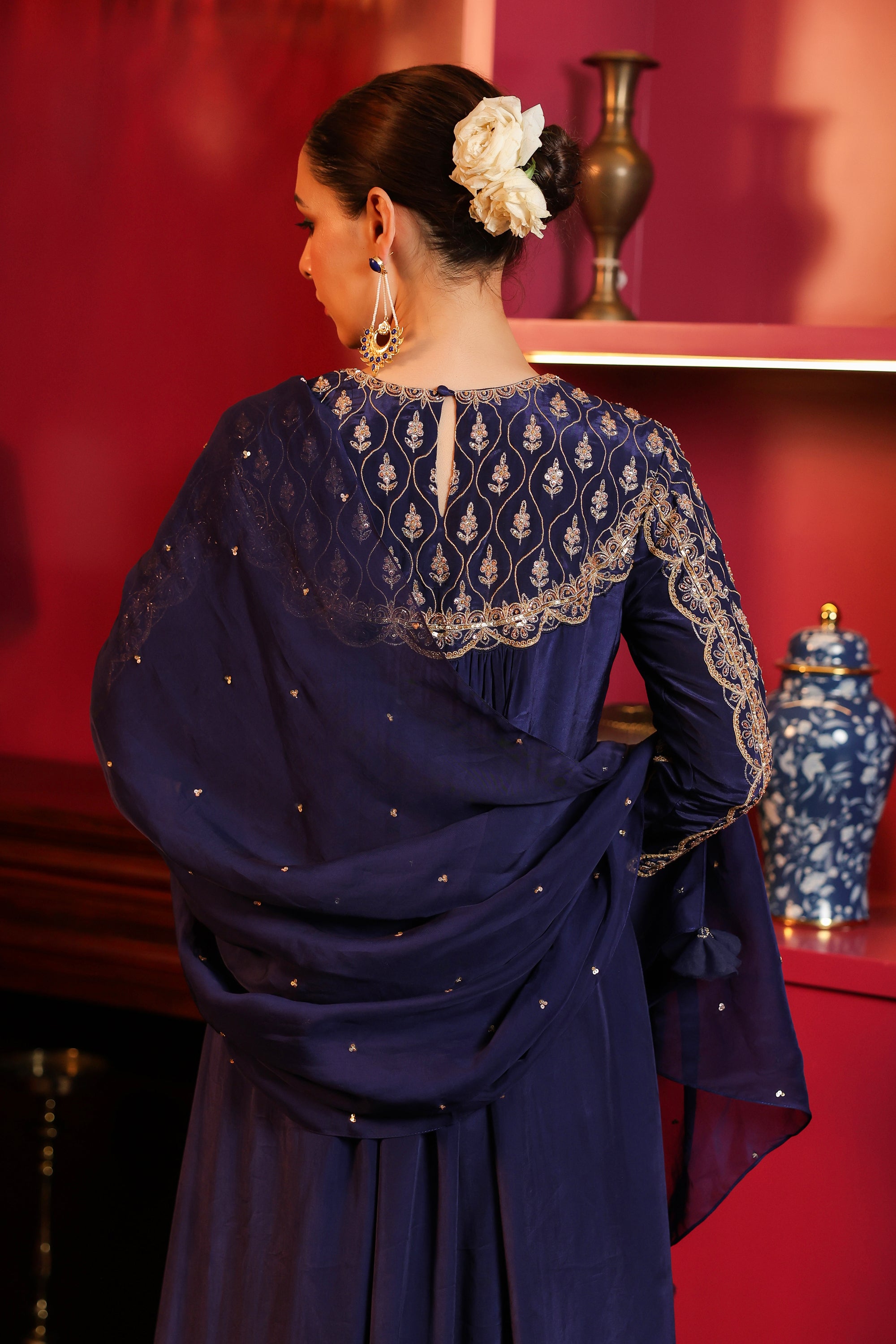 BLUE EMROIDERED GOWN WITH DUPATTA