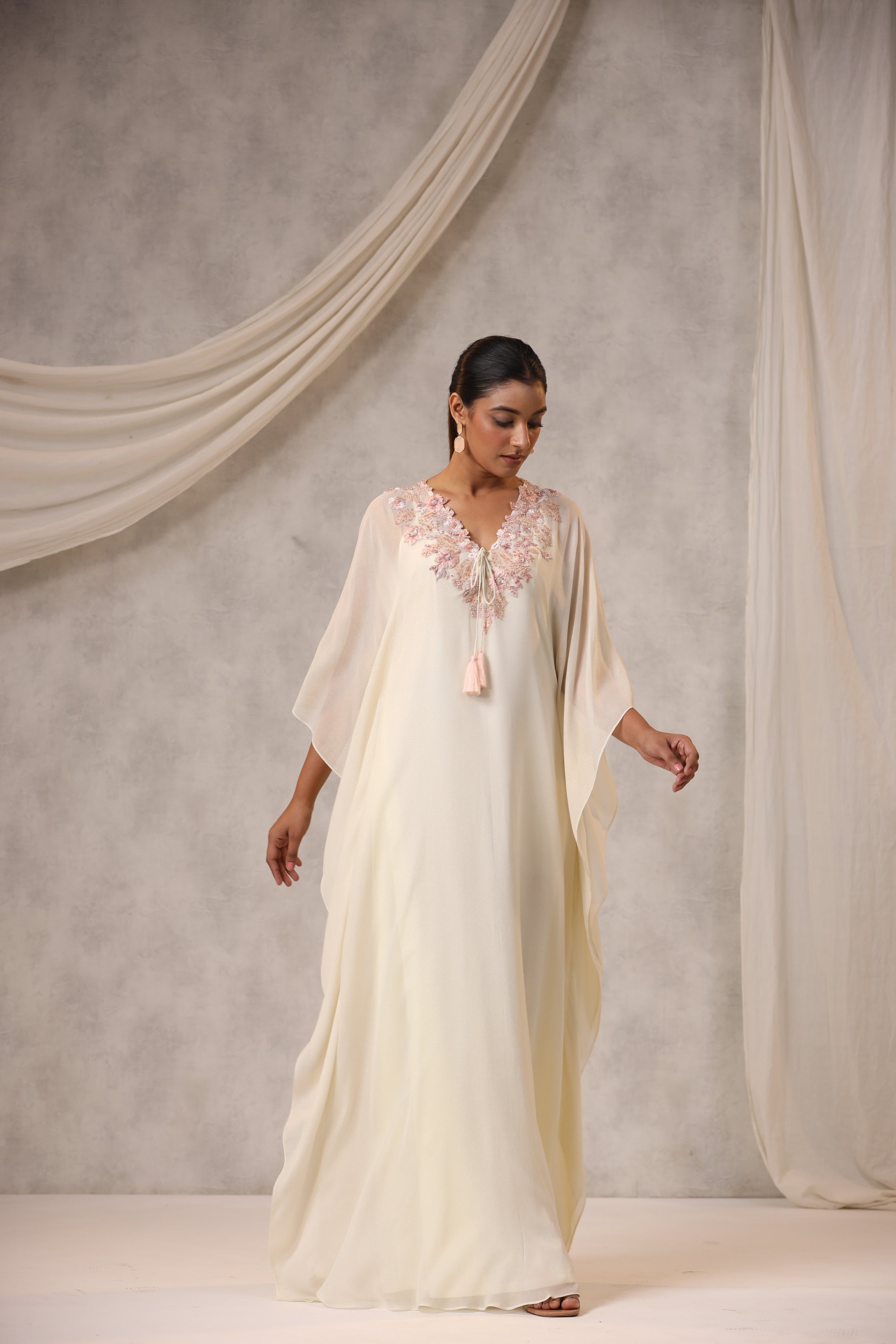 OFF WHITE EMBROIDERED KAFTAN
