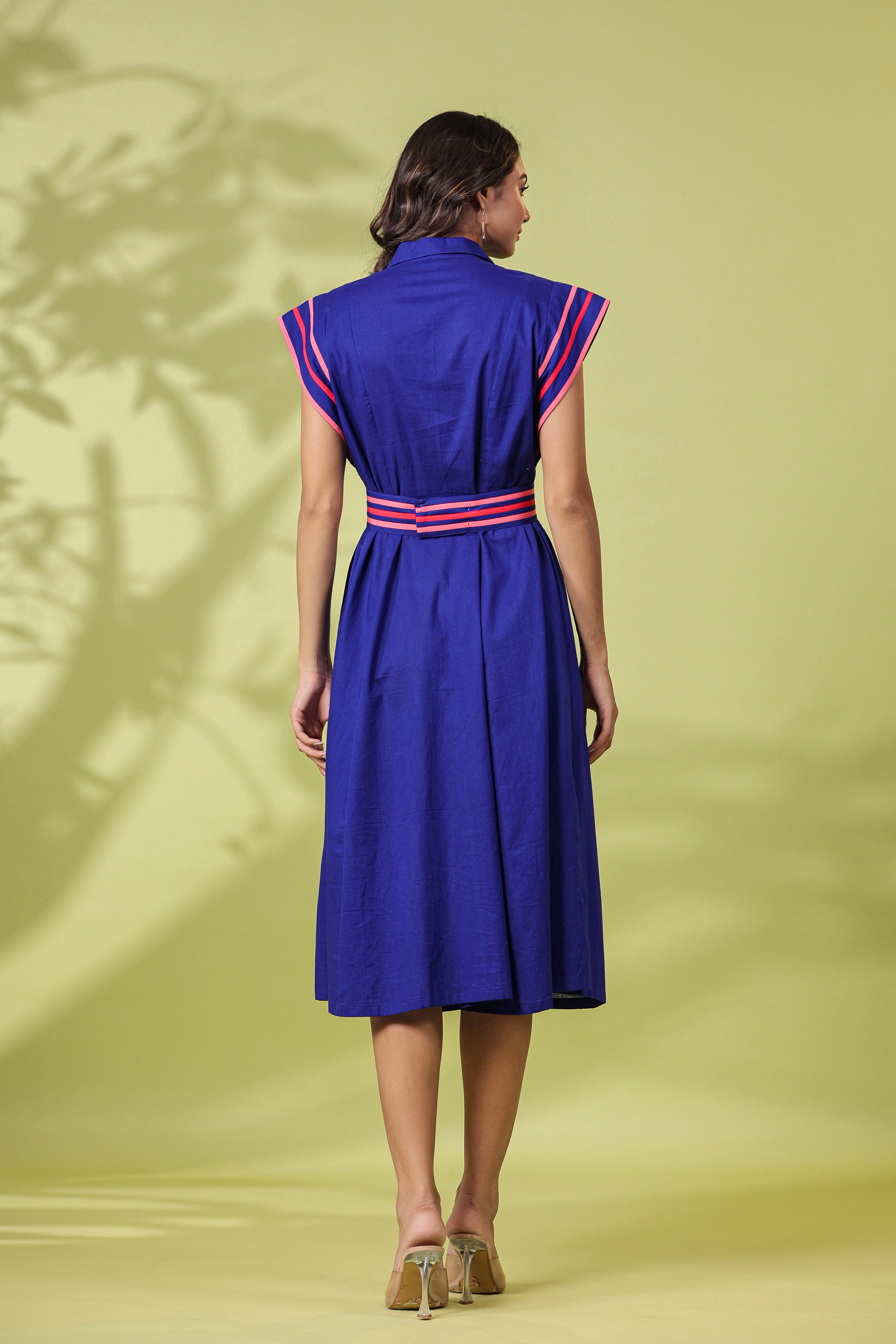 Blue Embroidery Dress With Belt