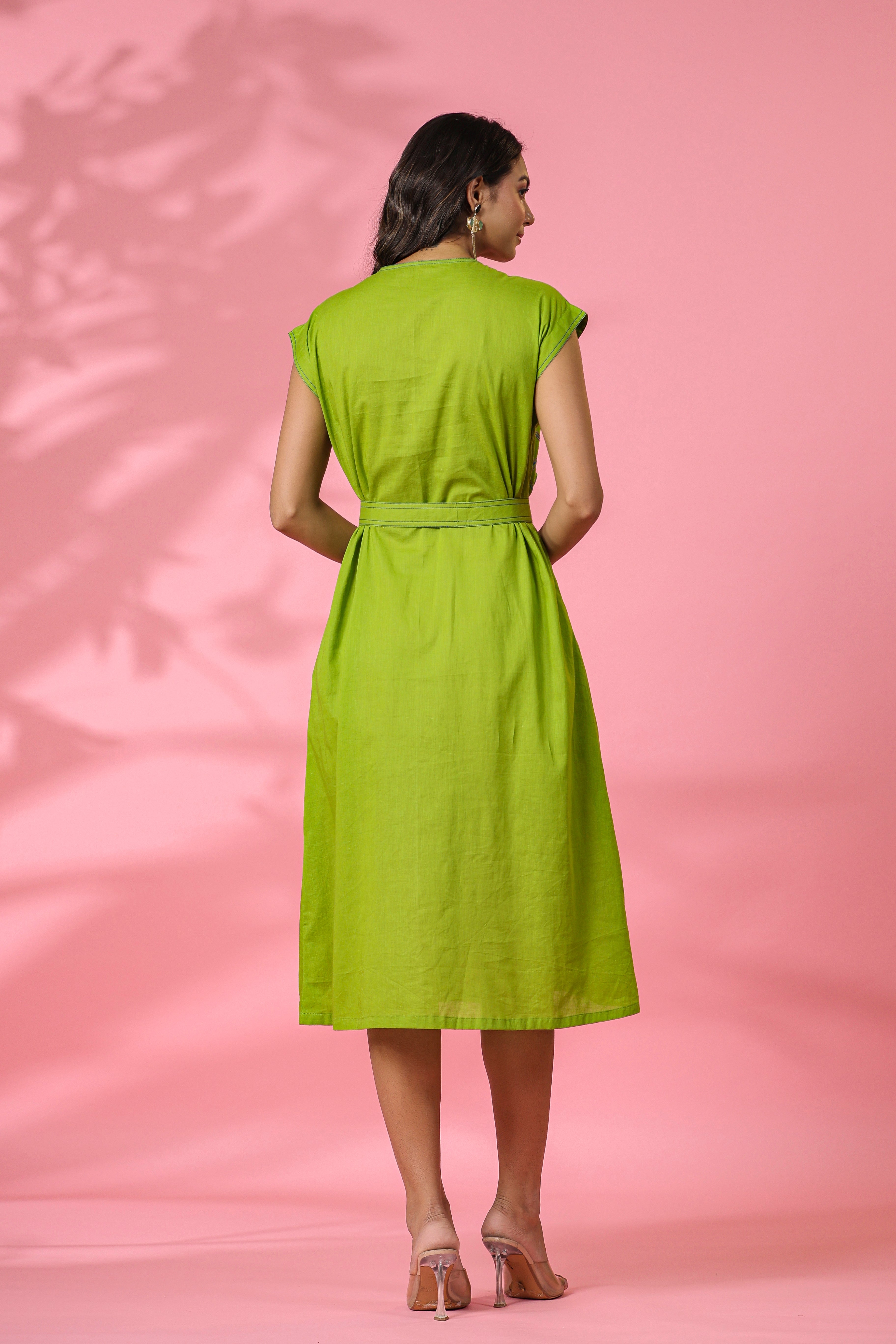 Green Cotton Dress With Belt