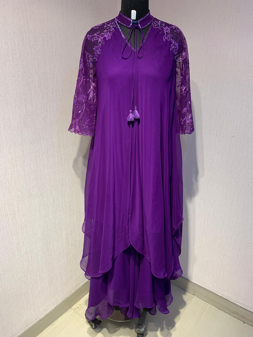PURPLE OMBRE ASSYMETRIC WATERFALL SHARARA SET