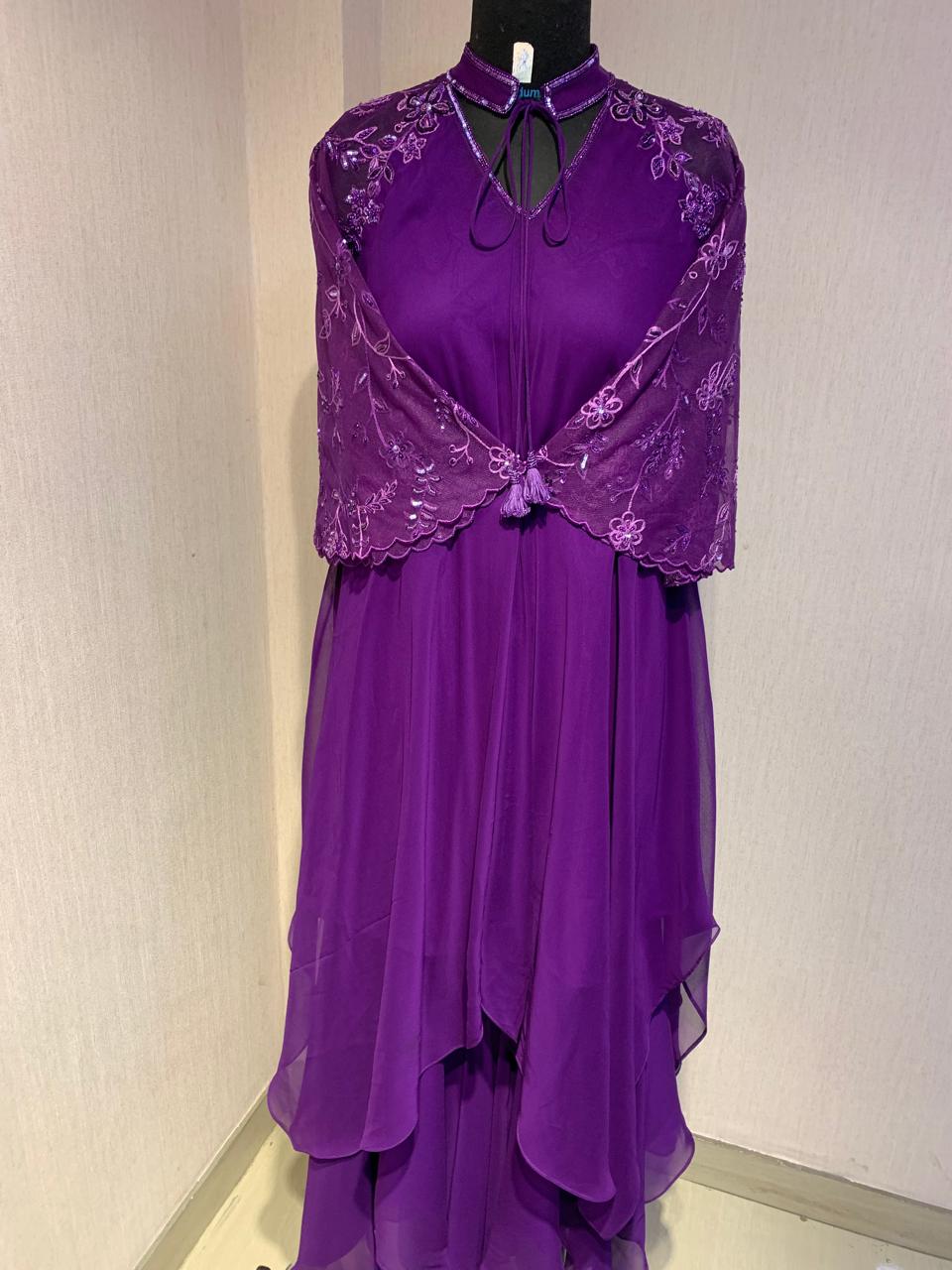 PURPLE OMBRE ASSYMETRIC WATERFALL SHARARA SET
