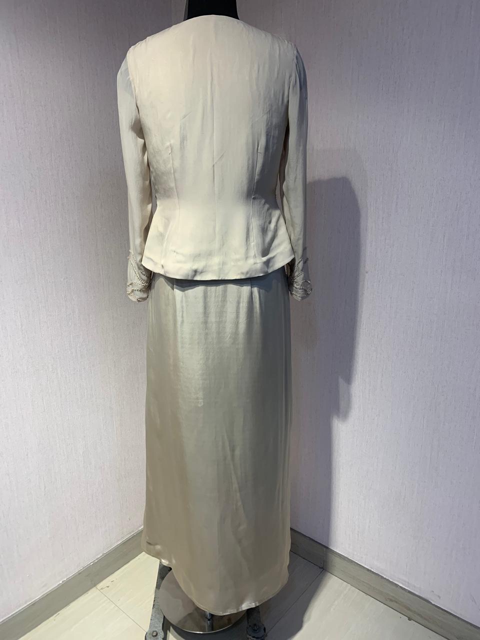 BEIGE EMBROIDERED TOP AND  DRAPED SKIRT