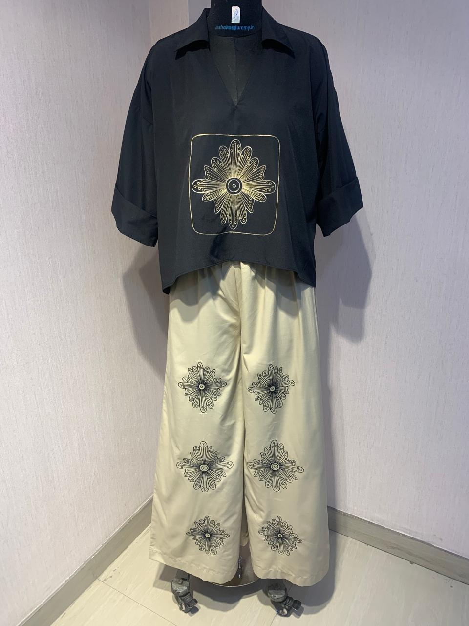 Black & Beige Co-ord Set with Geometric Motifs