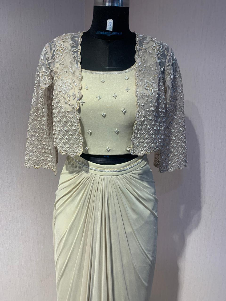 EMBROIDERED JACKET WITH BUSTIER AND PICKUP SKIRT