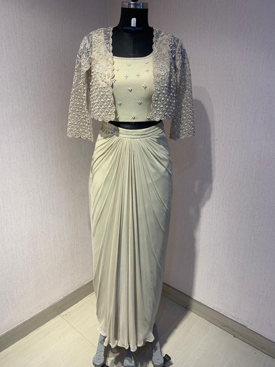 EMBROIDERED JACKET WITH BUSTIER AND PICKUP SKIRT