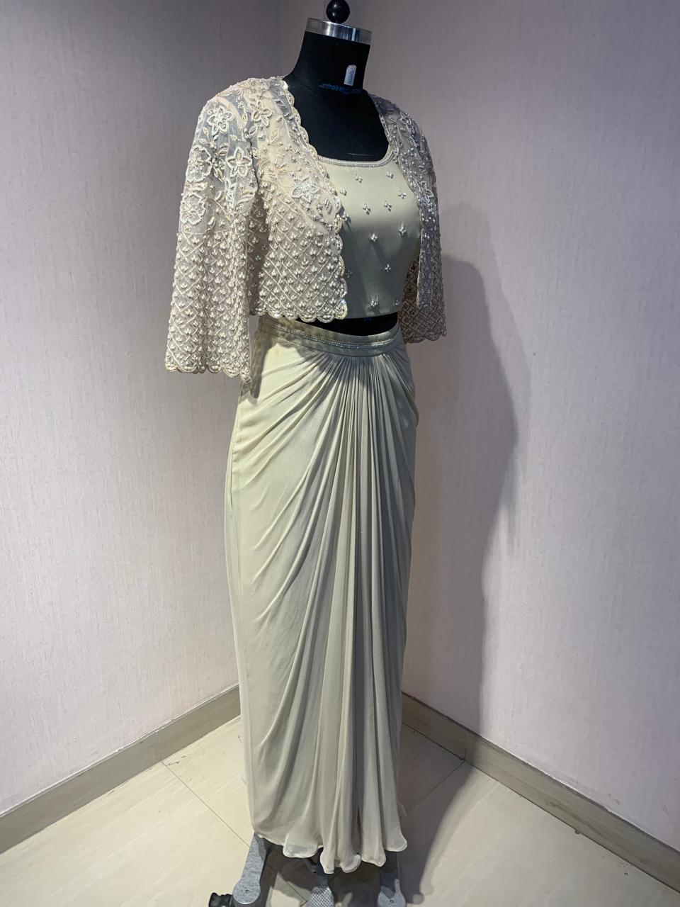 EMBROIDERED JACKET WITH BUSTIER AND PICKUP SKIRT