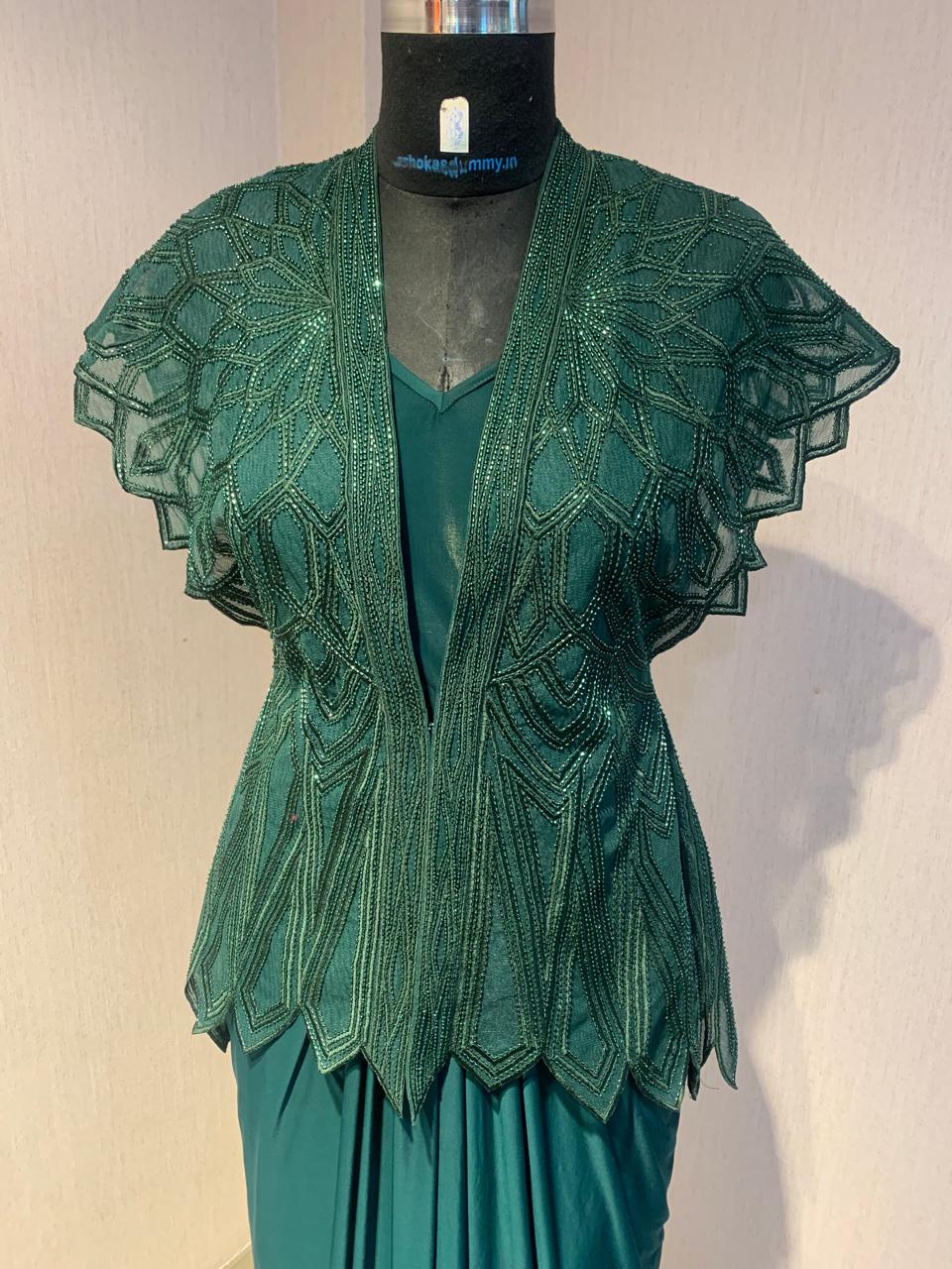 GREEN STYLISH PARTY WEAR DRESS.