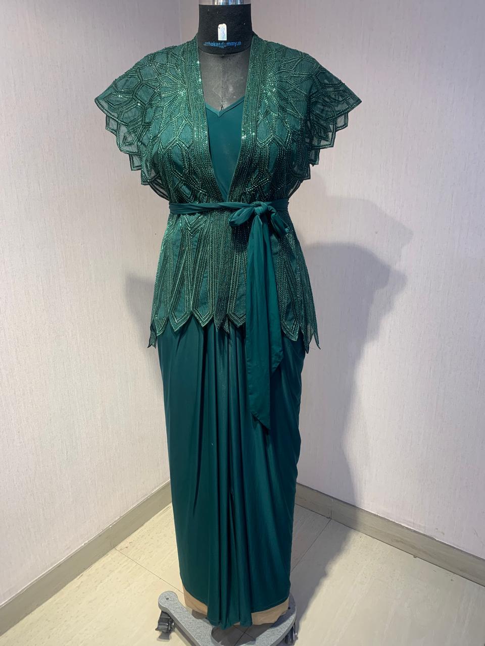 GREEN STYLISH PARTY WEAR DRESS.