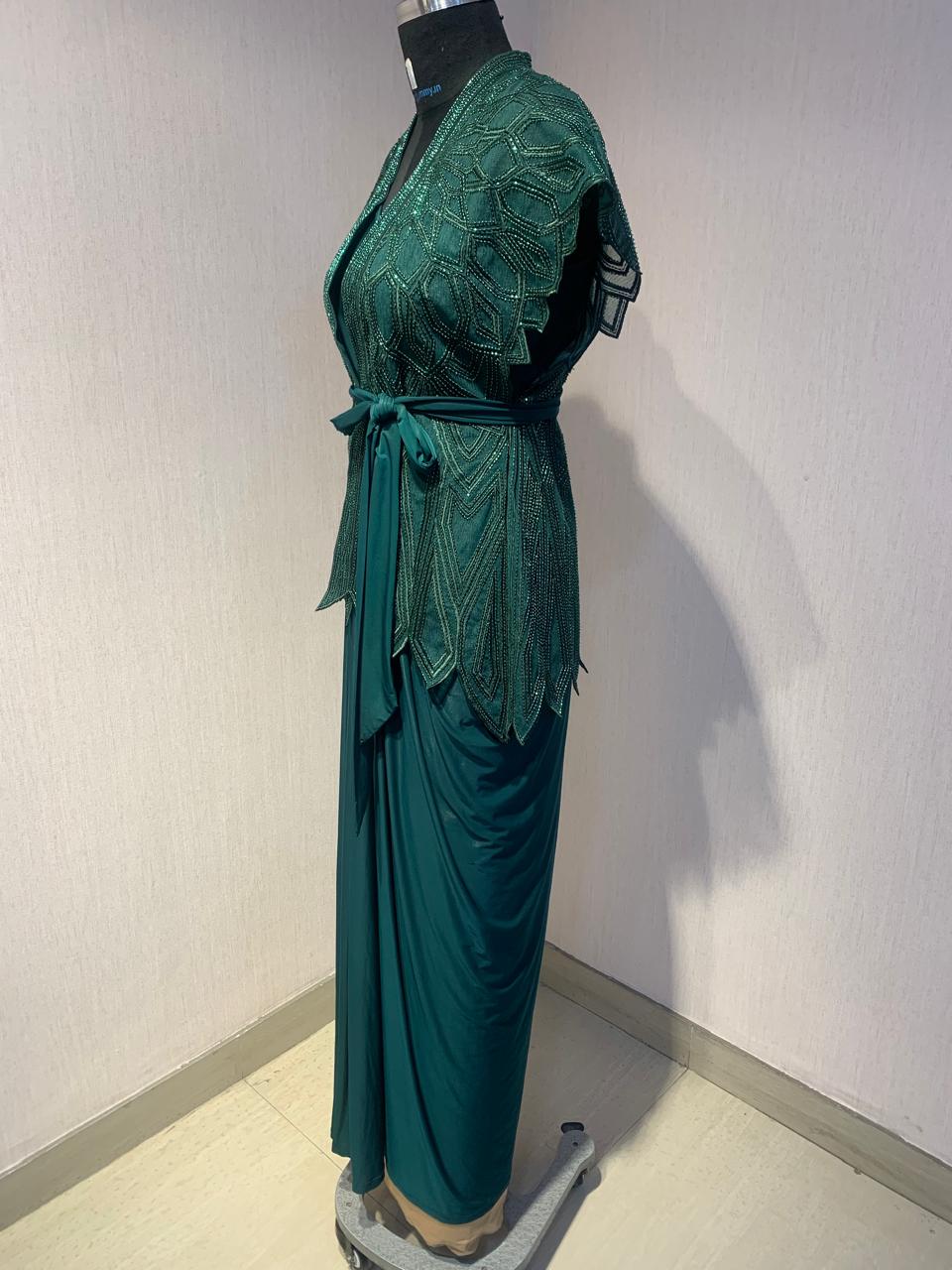 GREEN STYLISH PARTY WEAR DRESS.