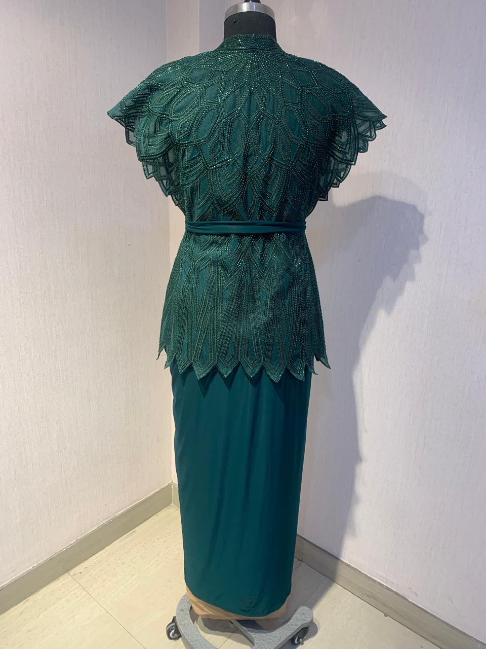 GREEN STYLISH PARTY WEAR DRESS.