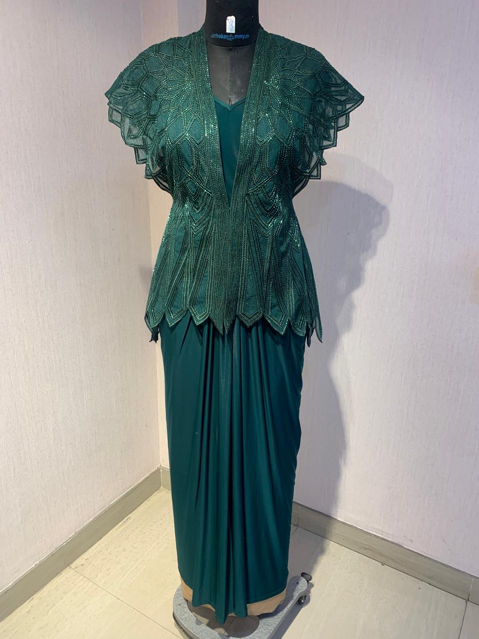 GREEN STYLISH PARTY WEAR DRESS.