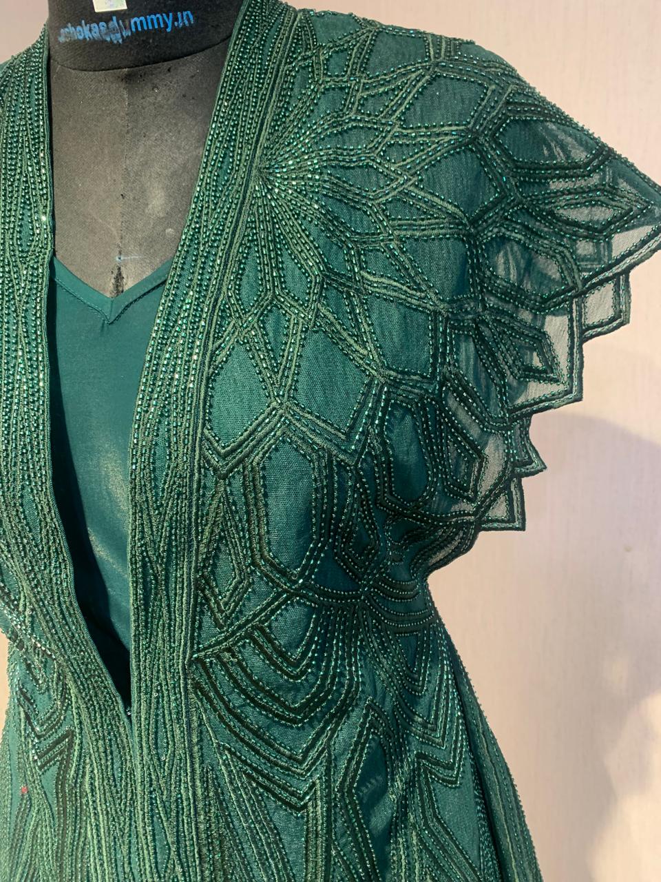 GREEN STYLISH PARTY WEAR DRESS.