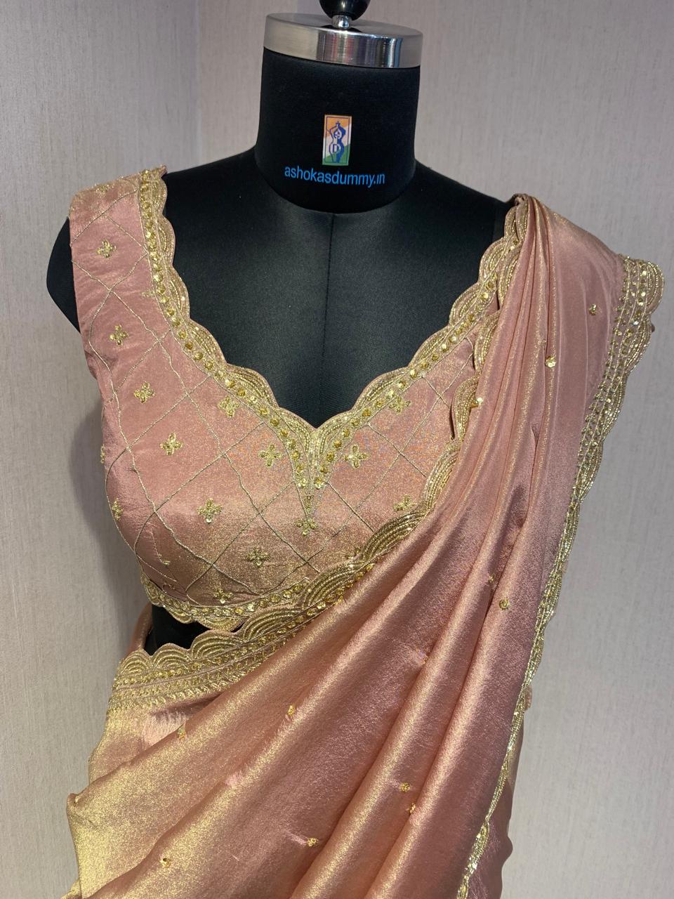 ELEGANT PINK SAREE WITH GOLDEN BORDER AND STYLISH BLOUSE.