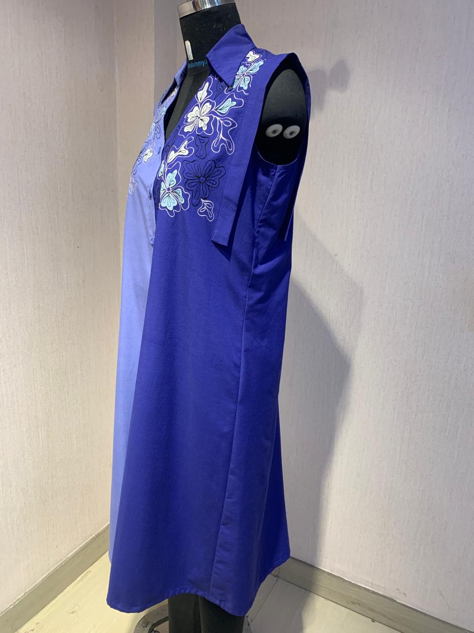 FLORAL EMBROIDERED STYLISH SHIRT DRESS.