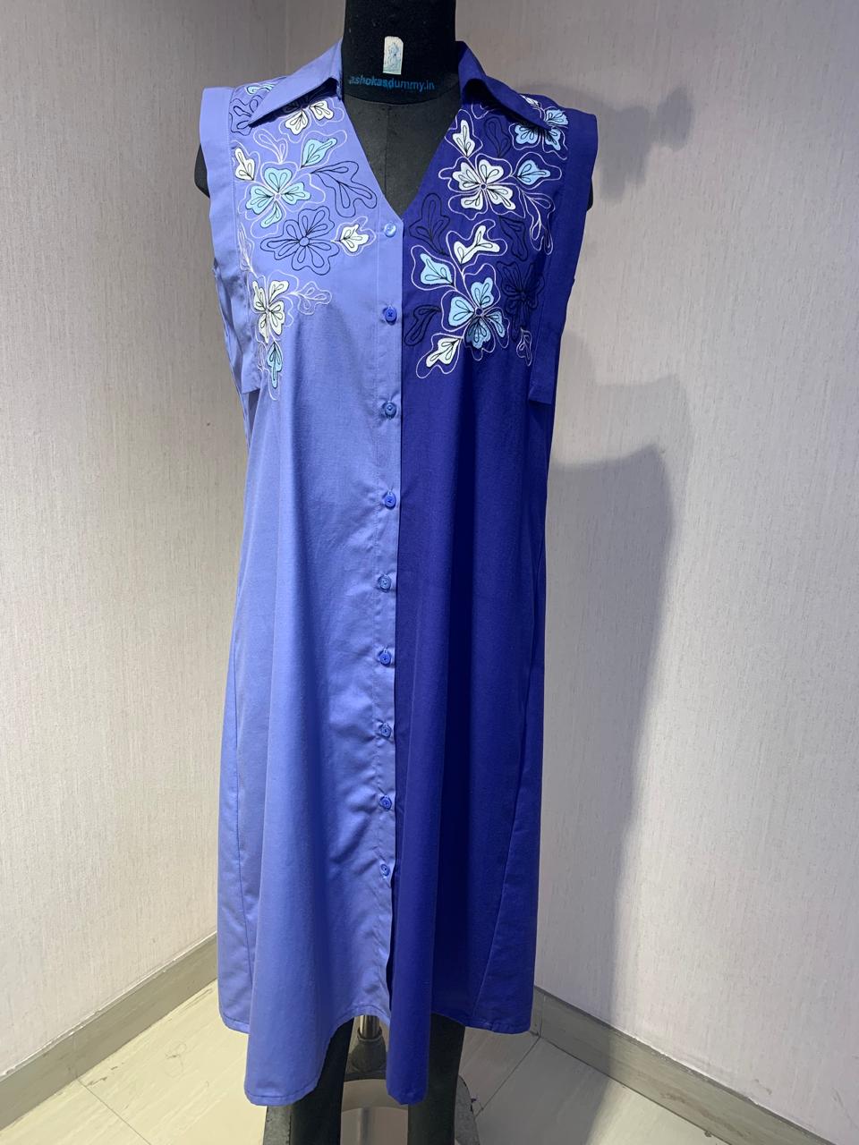 FLORAL EMBROIDERED STYLISH SHIRT DRESS.