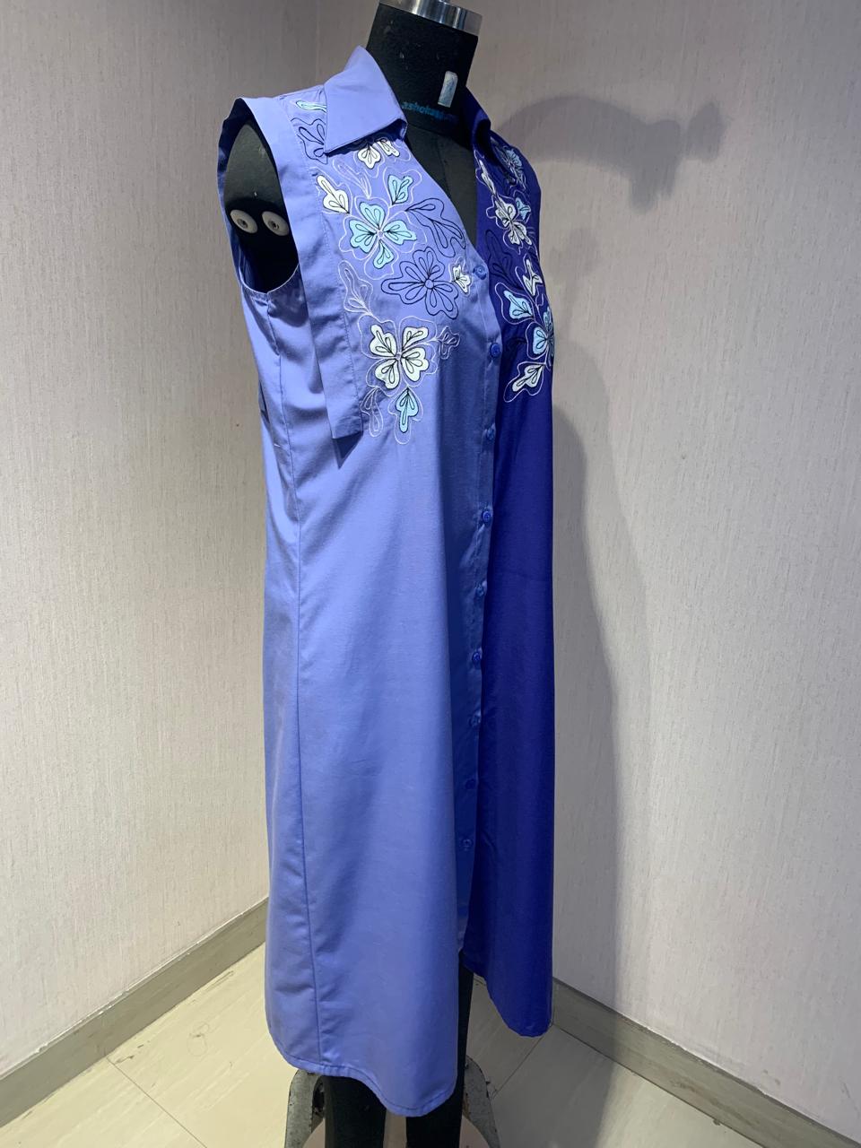 FLORAL EMBROIDERED STYLISH SHIRT DRESS.