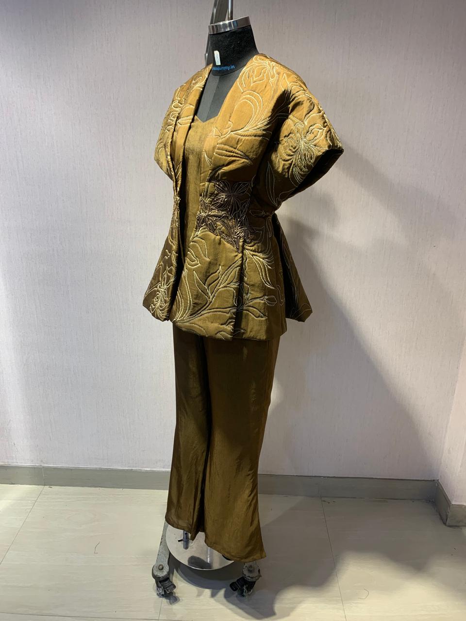 QUILTED EMBROIDERED JACKET WITH INNER & PANTS SET.