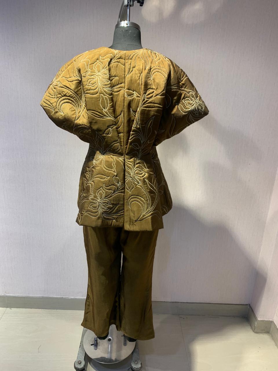 QUILTED EMBROIDERED JACKET WITH INNER & PANTS SET.