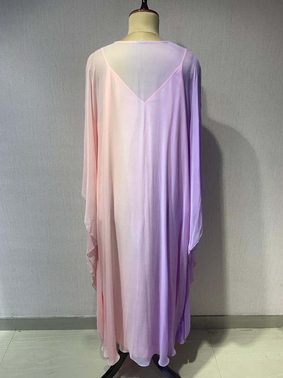 OMBRE SUNSET KAFTAN WITH TROPICAL EMBROIDERY.