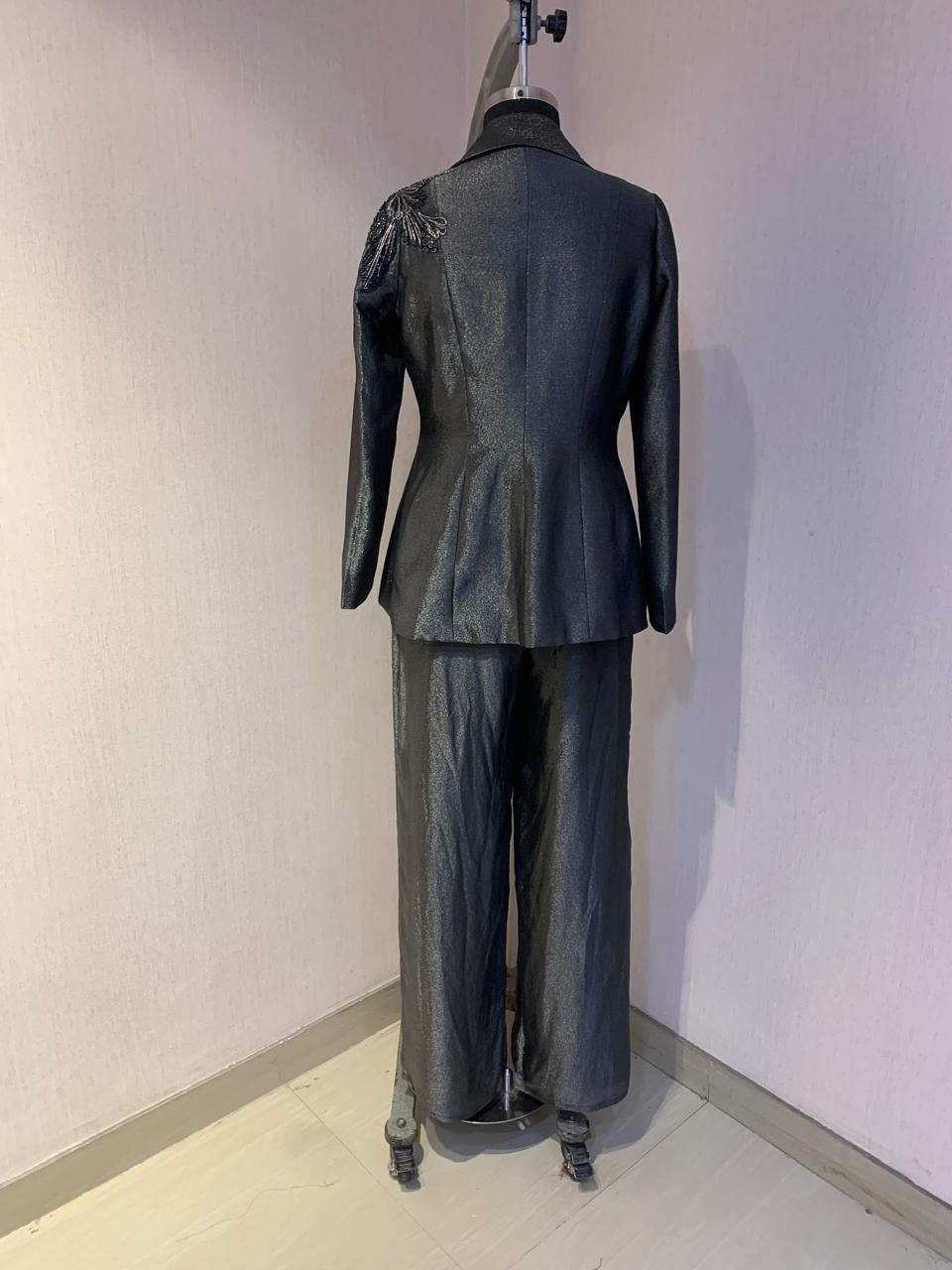 BLACK EMBROIDERED BLAZER CO-ORD SET WITH PANTS.