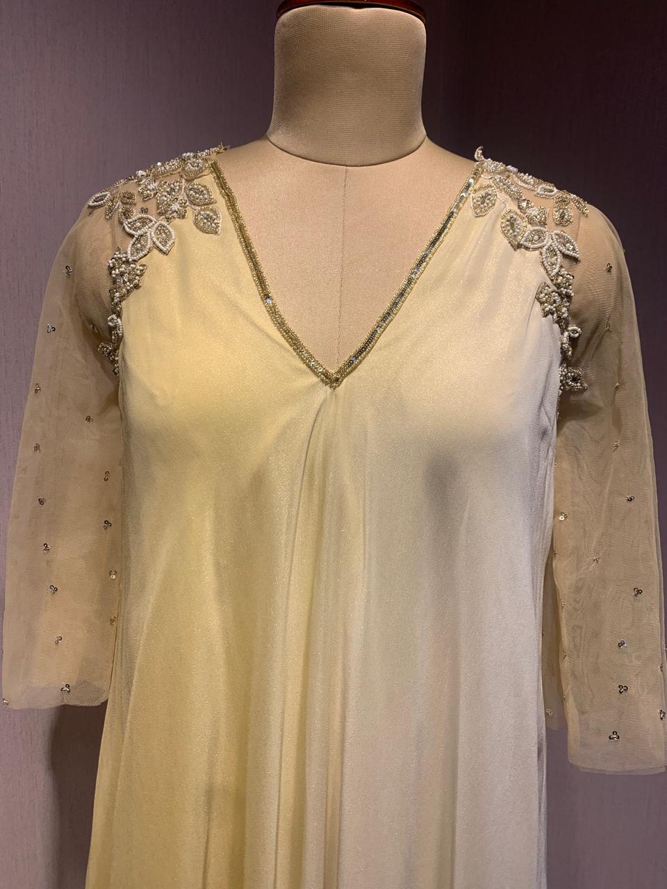 PASTEL YELLOW OMBRE EMBELLISHED SHARARA SET.