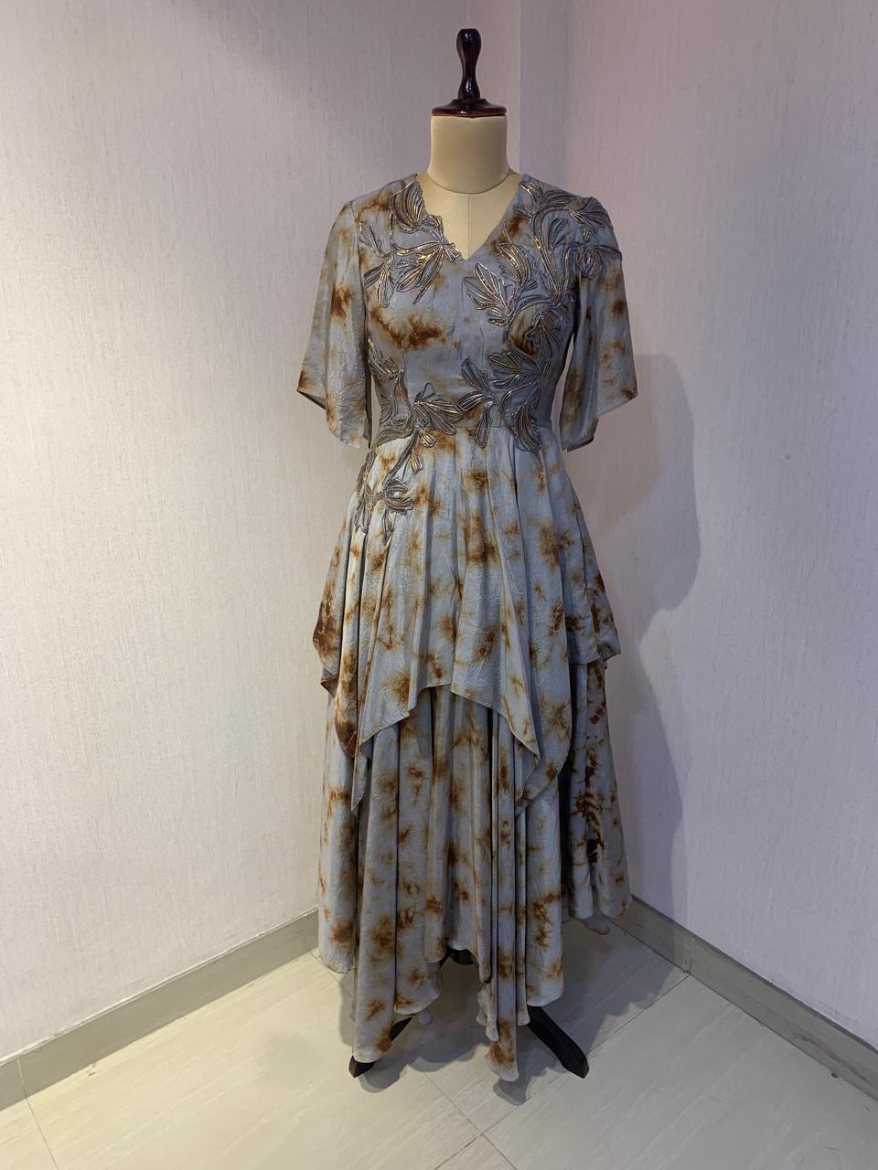 GREY MARBLE DRESS WITH WIRE EMBROIDERED DRESS.