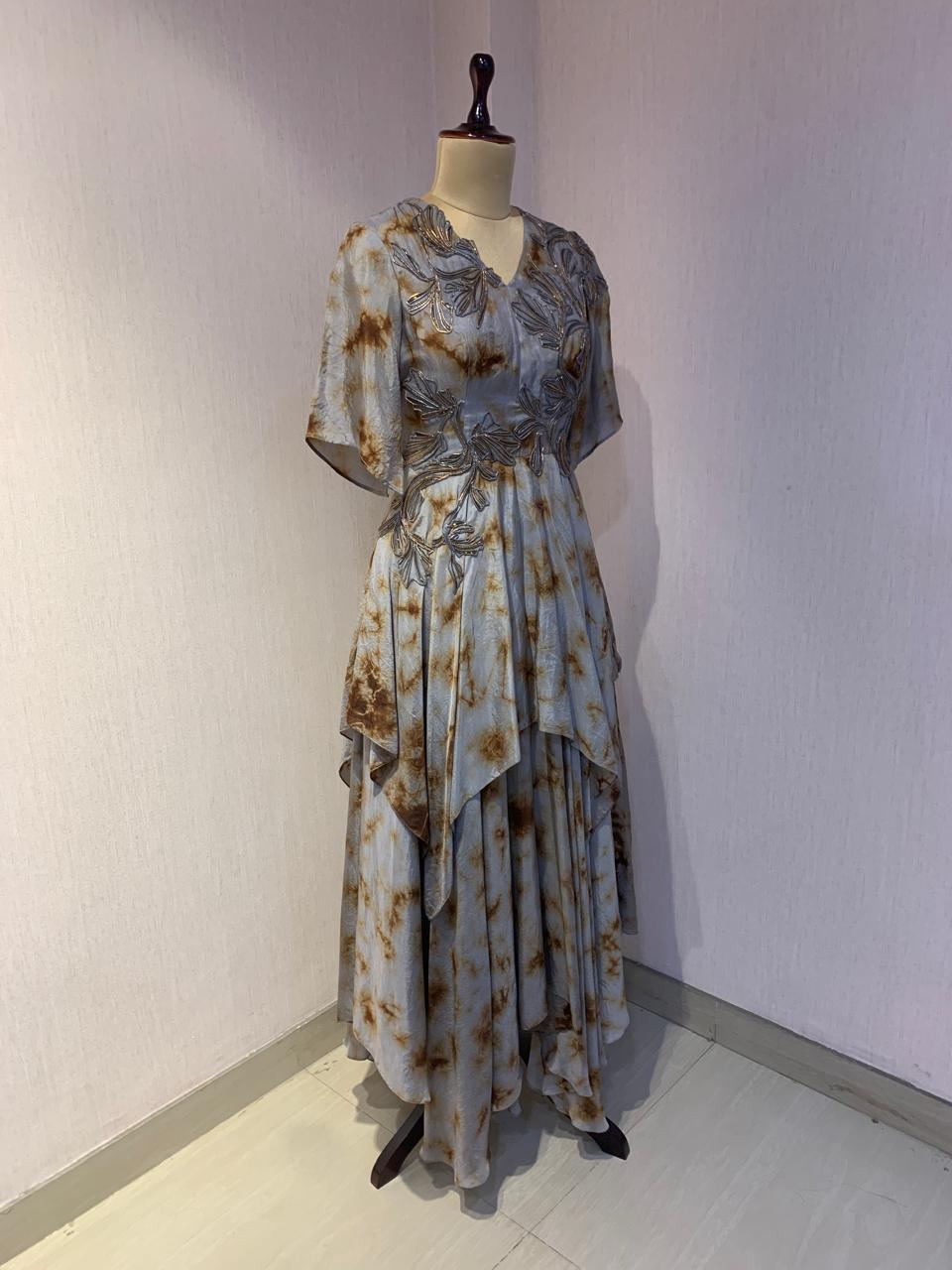 GREY MARBLE DRESS WITH WIRE EMBROIDERED DRESS.