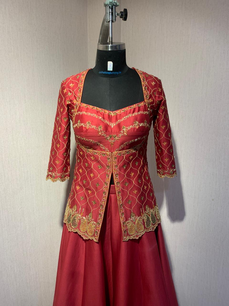 MAROON EMBROIDERED LEHENGA SET WITH BLOUSE AND DUPATTA.
