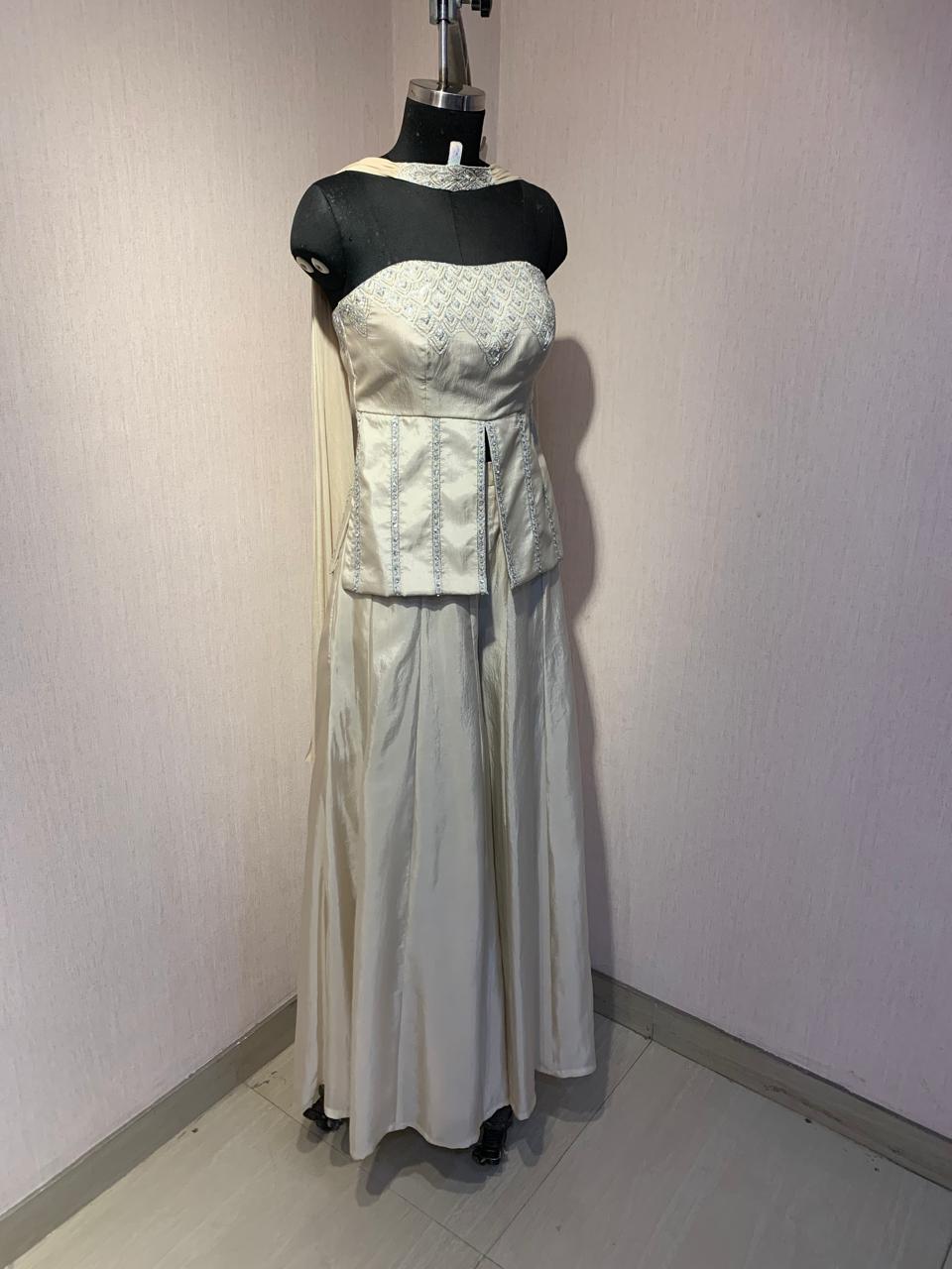 IVORY HAND - EMBELLISHED CORSET TOP WITH FLARED PALAZZO & DUPATTA.