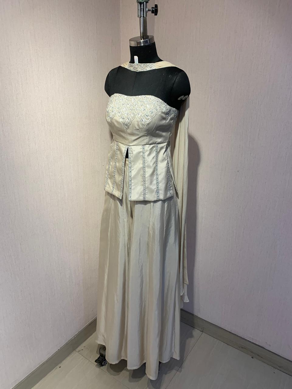 IVORY HAND - EMBELLISHED CORSET TOP WITH FLARED PALAZZO & DUPATTA.