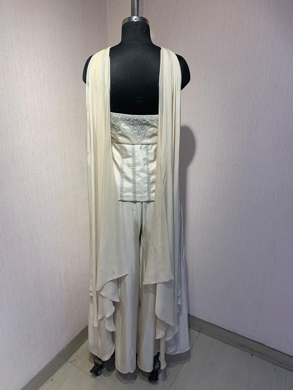 IVORY HAND - EMBELLISHED CORSET TOP WITH FLARED PALAZZO & DUPATTA.