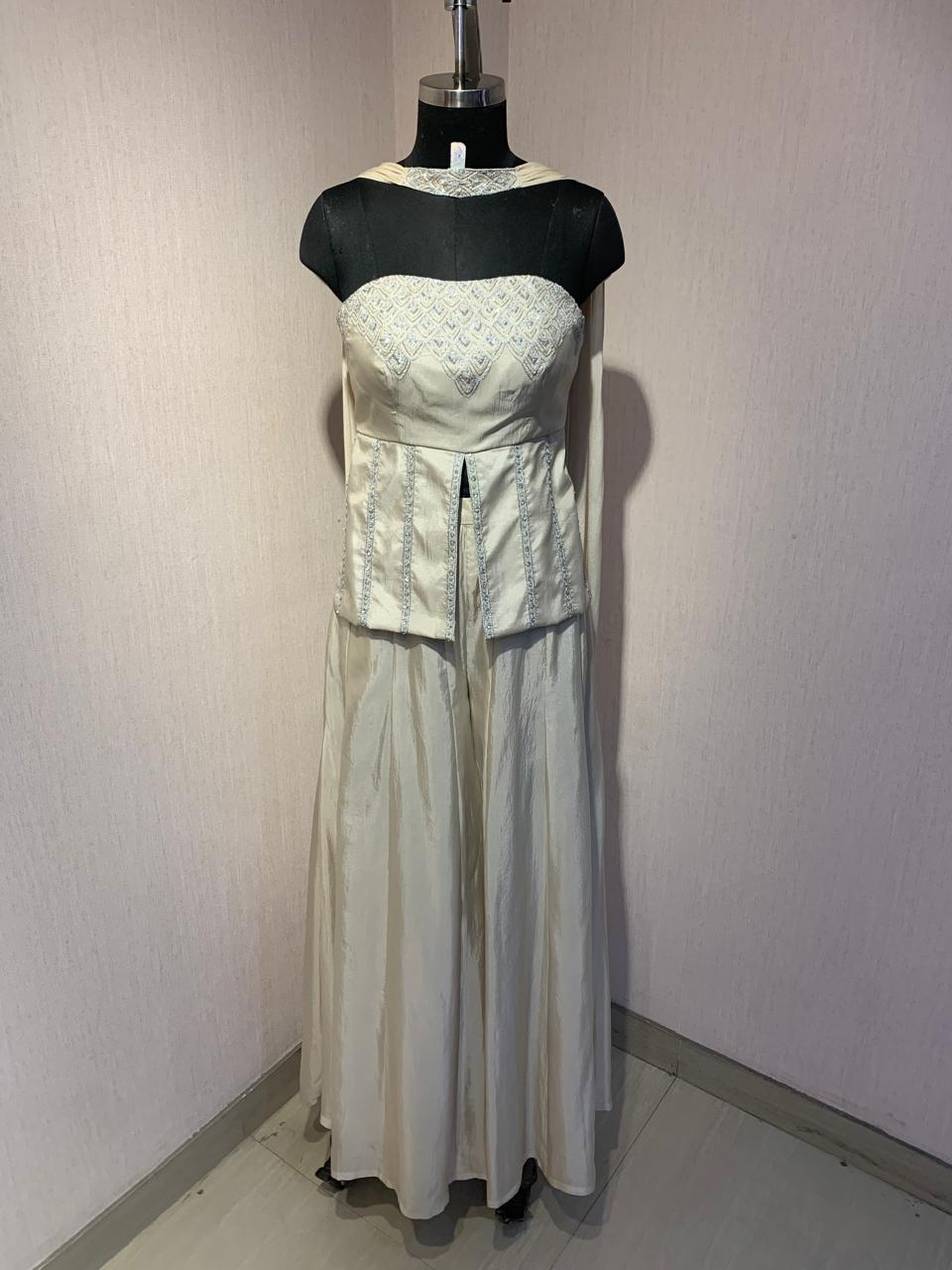 IVORY HAND - EMBELLISHED CORSET TOP WITH FLARED PALAZZO & DUPATTA.