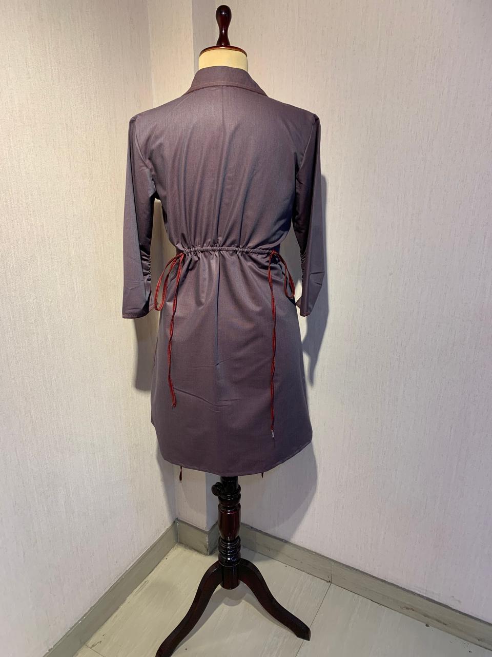 GREY PURPLE SHORT  DRESS WITH BIRDS.