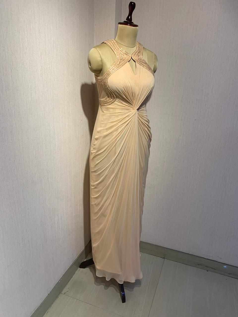 PEACH EMBELLISHED DRAPED GOWN